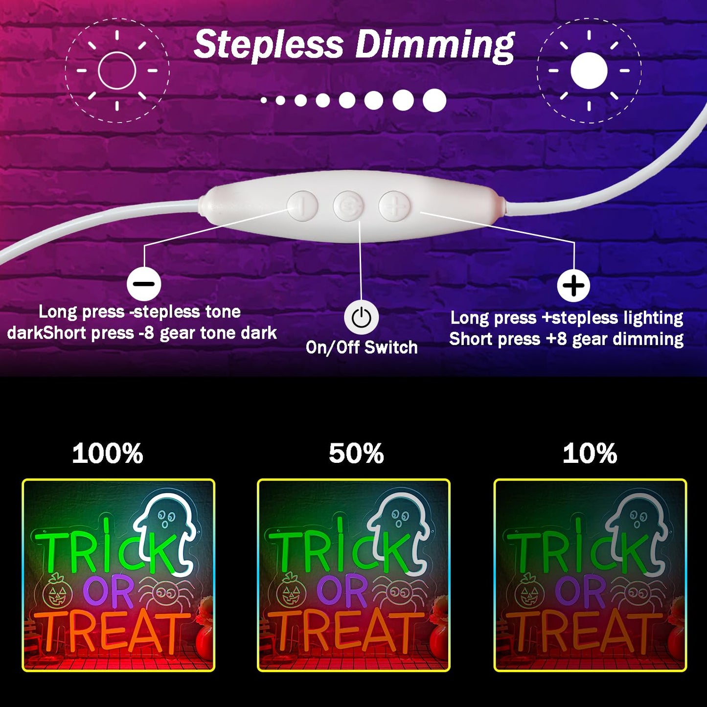 Halloween Neon Sign Trick Or Treat Neon Sign For Wall Decor Dimmable Halloween Neon Signs For Home Bar Halloween Decorations Party Decor Home Bar