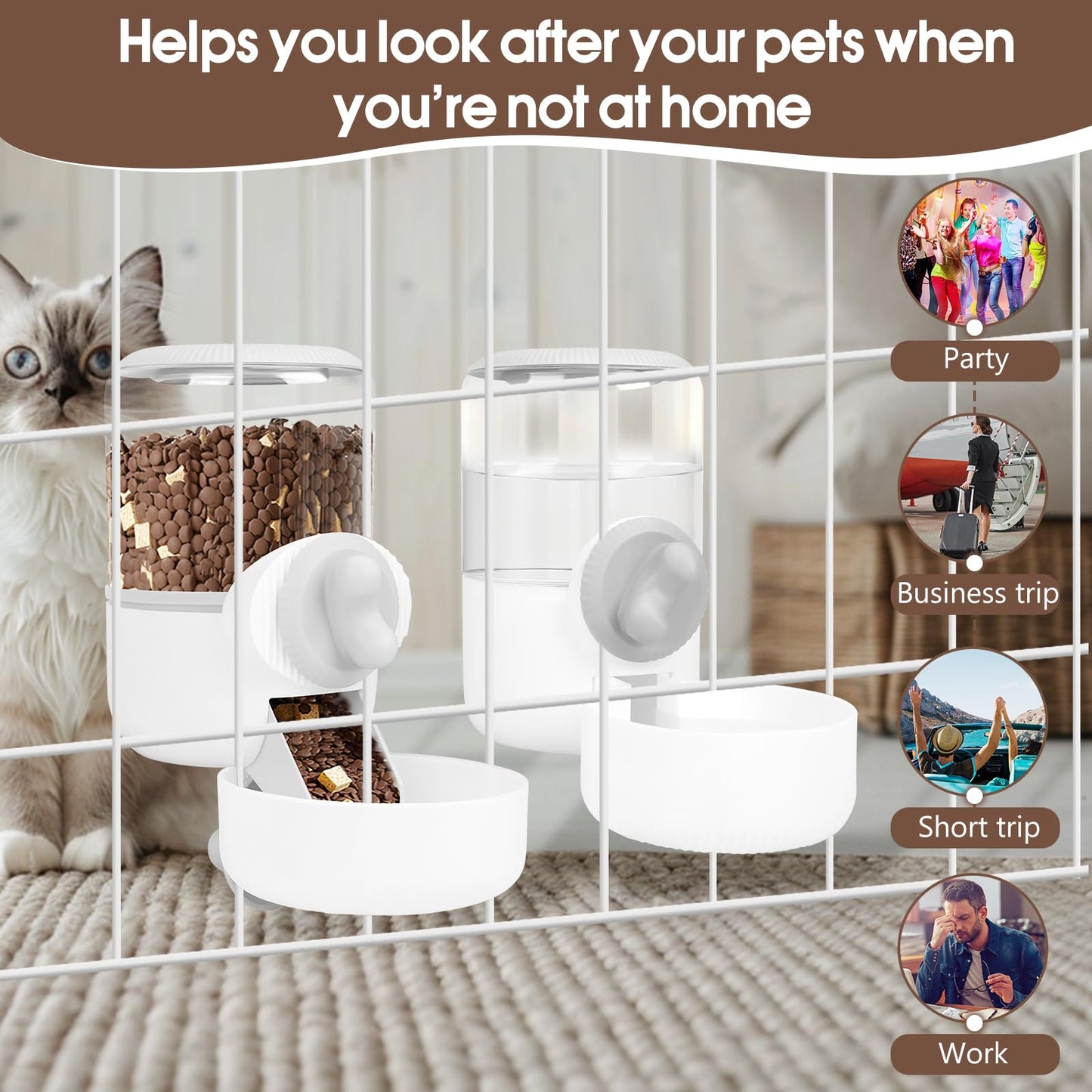 Rabbit Water Food Dispenser, Rabbit Feeders for Cages,Hanging Automatic Cat Food & Water Dispenser for Hamsters, Kittens, Chinchillas, Dutch Pigs, Ferrets,Bunny (Gray),