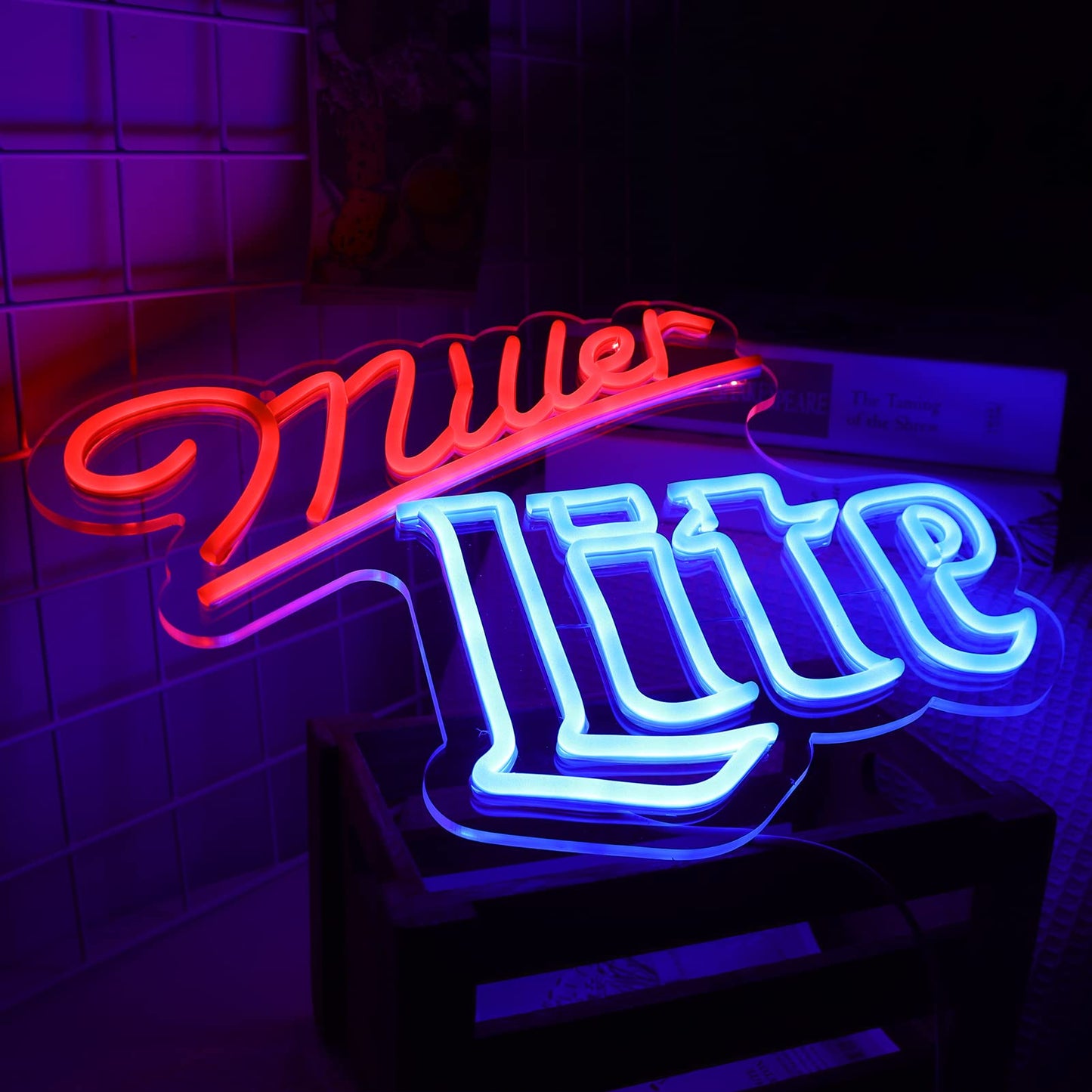 Vinray Neon Wall Sign - Dimmable Led Light For Home Bar, Garage, Pub - Miller Lite - Handmade, Easy Hanging