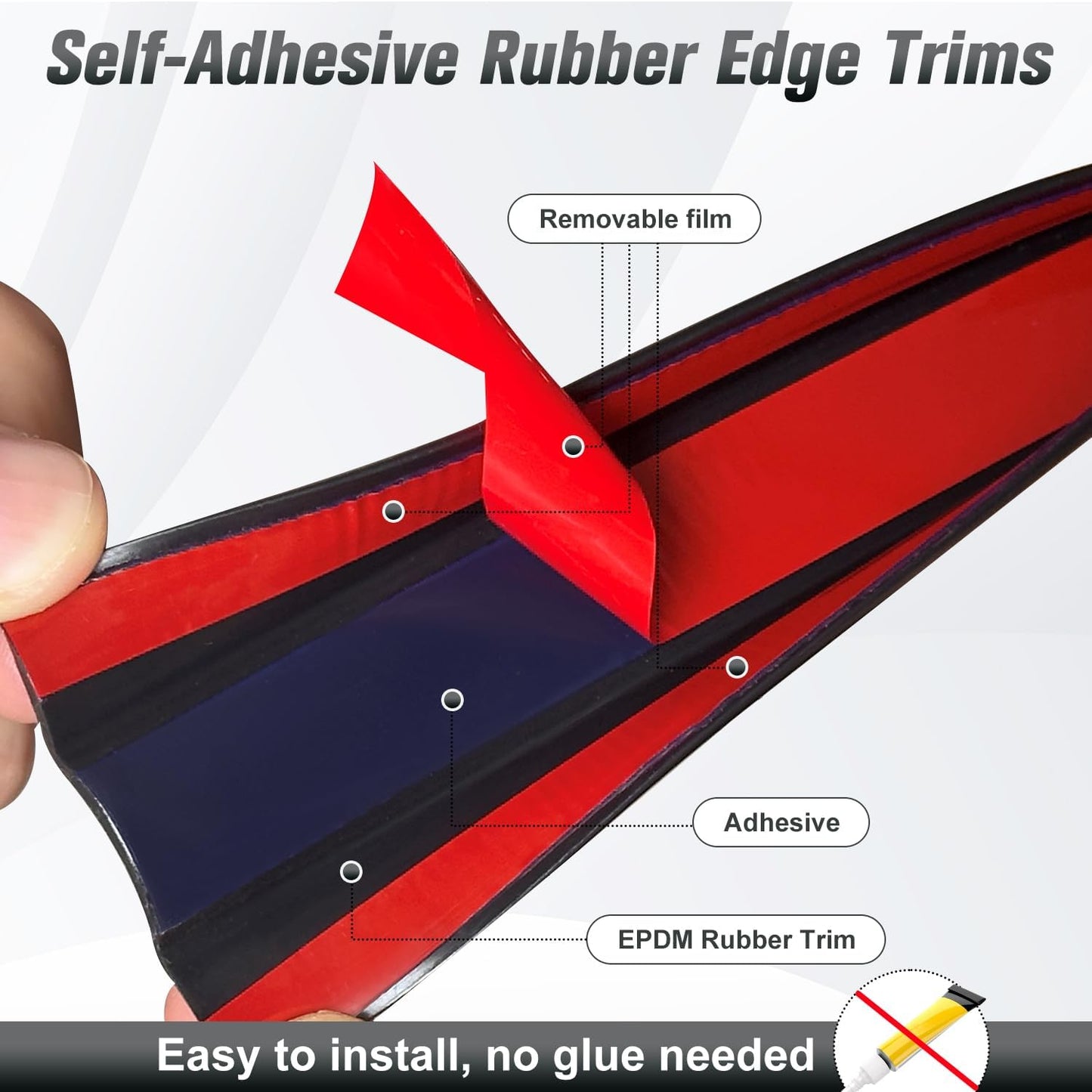Rubber Edge Trim, 1-3/8 inch Wide U Channel Edge Trim, Big Size U Shaped Trim, Self Adhesive Edge Banding for Plywood, Woods, Doors, Shelf, Cabinet, Countertop, Length 20Ft, Black Gloss Finish