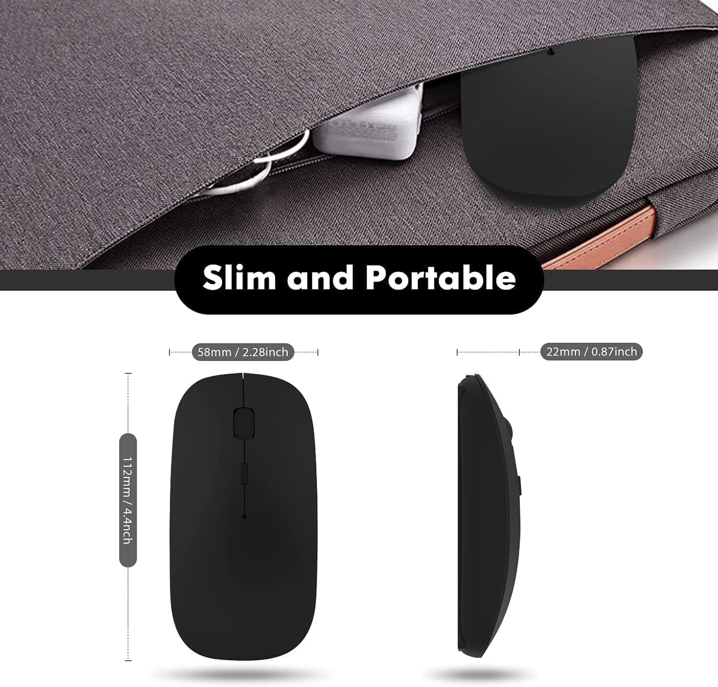 ZERU Bluetooth Mouse,Rechargeable Wireless Mouse for MacBook Pro/MacBook Air/Laptop/PC/Mac/iPad pro/Computer,Bluetooth 5.2 + 3.0 +2.4G USB Receiver