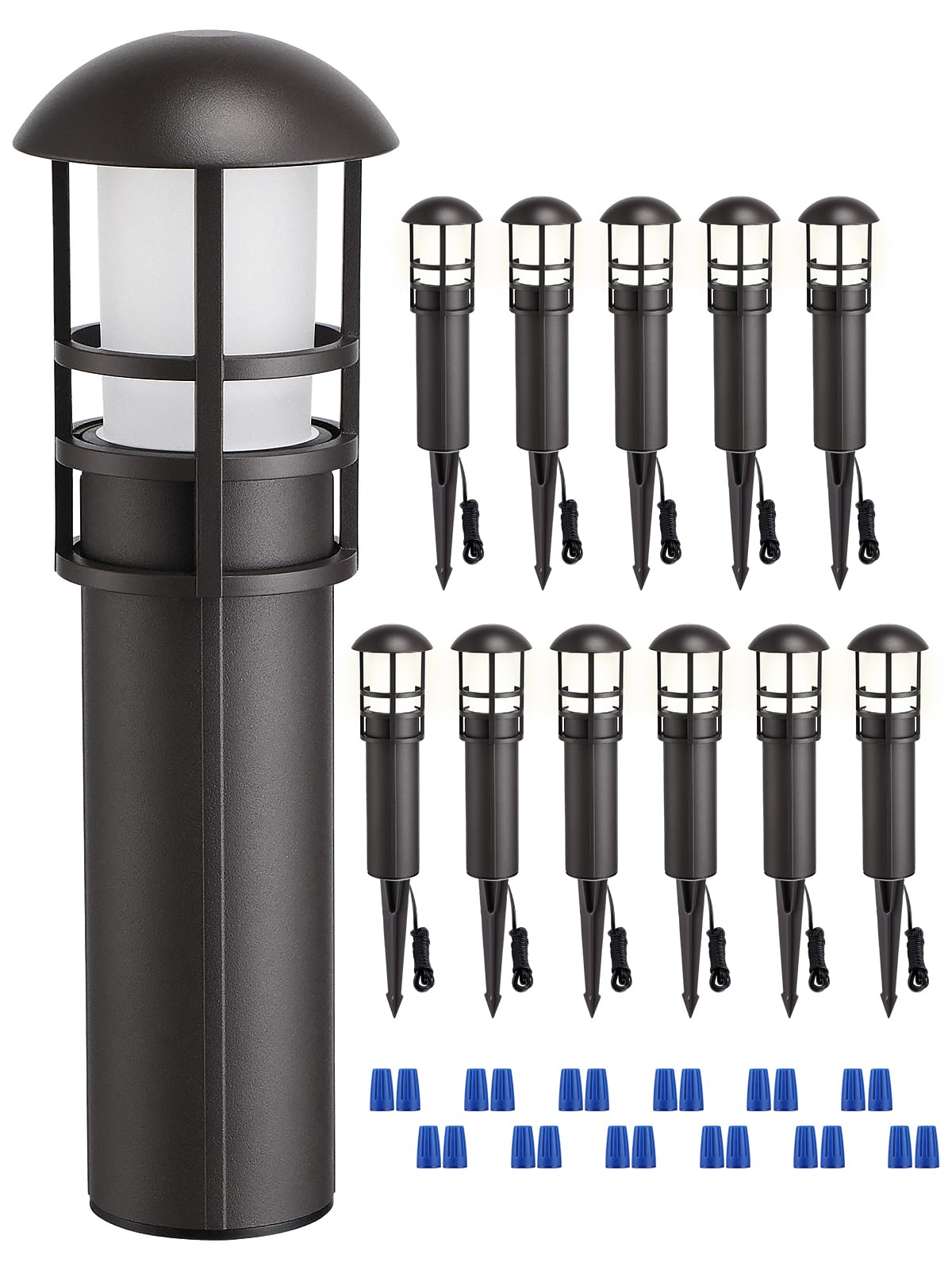 Leonlite 12-Pack Low Voltage Landscape Lights, 3W Cri90+ Waterproof Bollard, Bronze Aluminum, 4000K Cool White, Model 54016