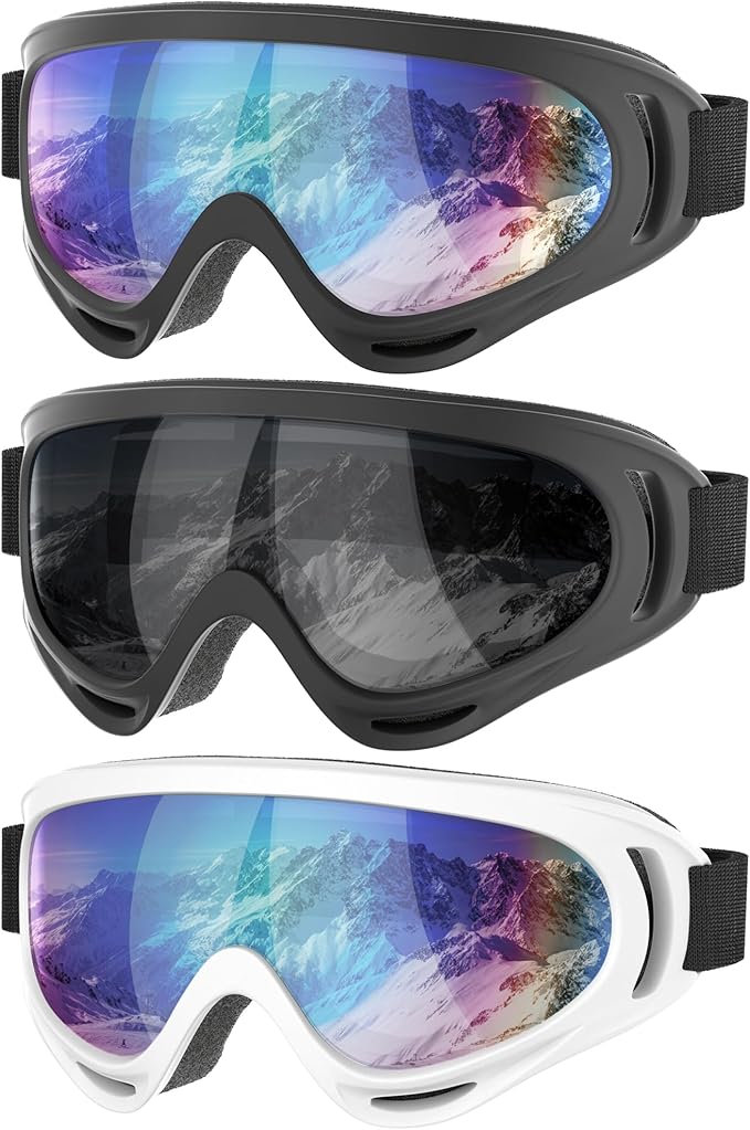 Fulllove Ski Goggles, 3 Pack Snowboard Goggles 100% UV Protection Dustproof Snow Goggles for Men Women Youth Kids Boys Girls
