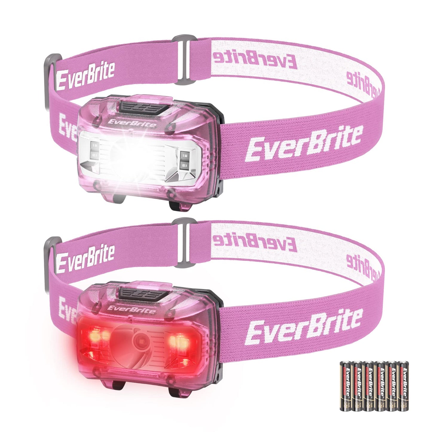 EverBrite Headlamp 2 Pack Kids Headlamp with Red Light, 5 Modes, Adjustable Size, Pink, Model E001023