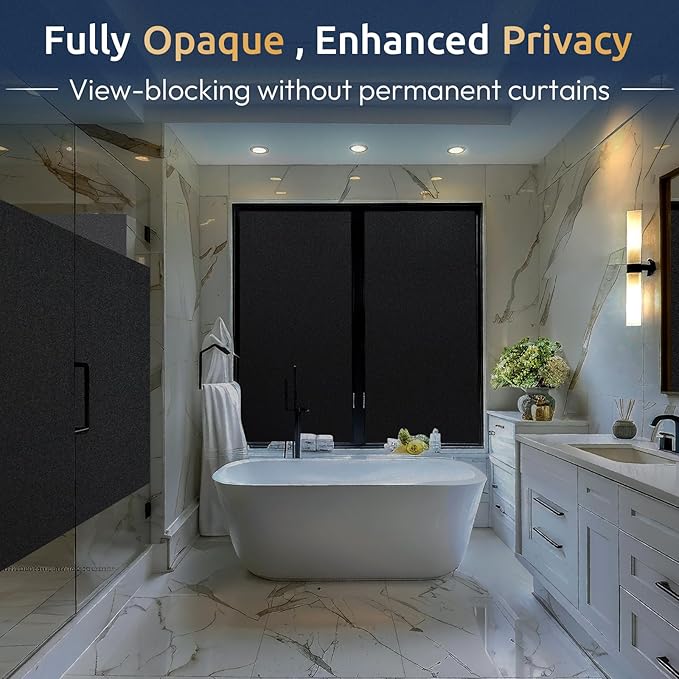 rabbitgoo Blackout Window Privacy Film with Tools Glass Bathroom Static Cling Sun Heat Blocking Light Darkening Removable Coverings for Home Bedroom Door UV Protection Sticker, 23.6 x 78.7 inches