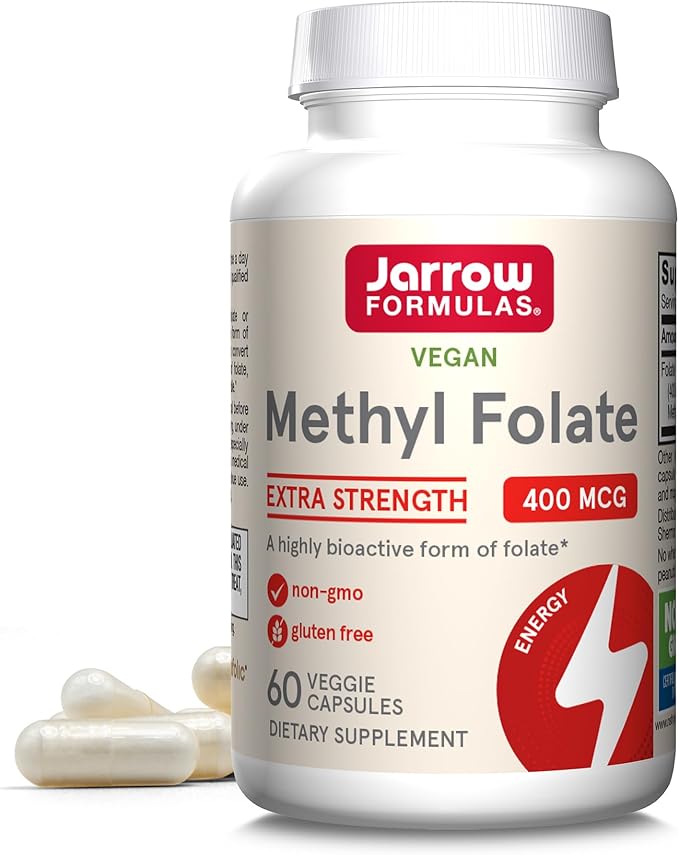 Jarrow Formulas Maximum Strength Methyl B-12 5000 mcg, Dietary Supplement Extra Strength Methyl Folate 400 mcg, Dietary Supplement for Cardiovascular
