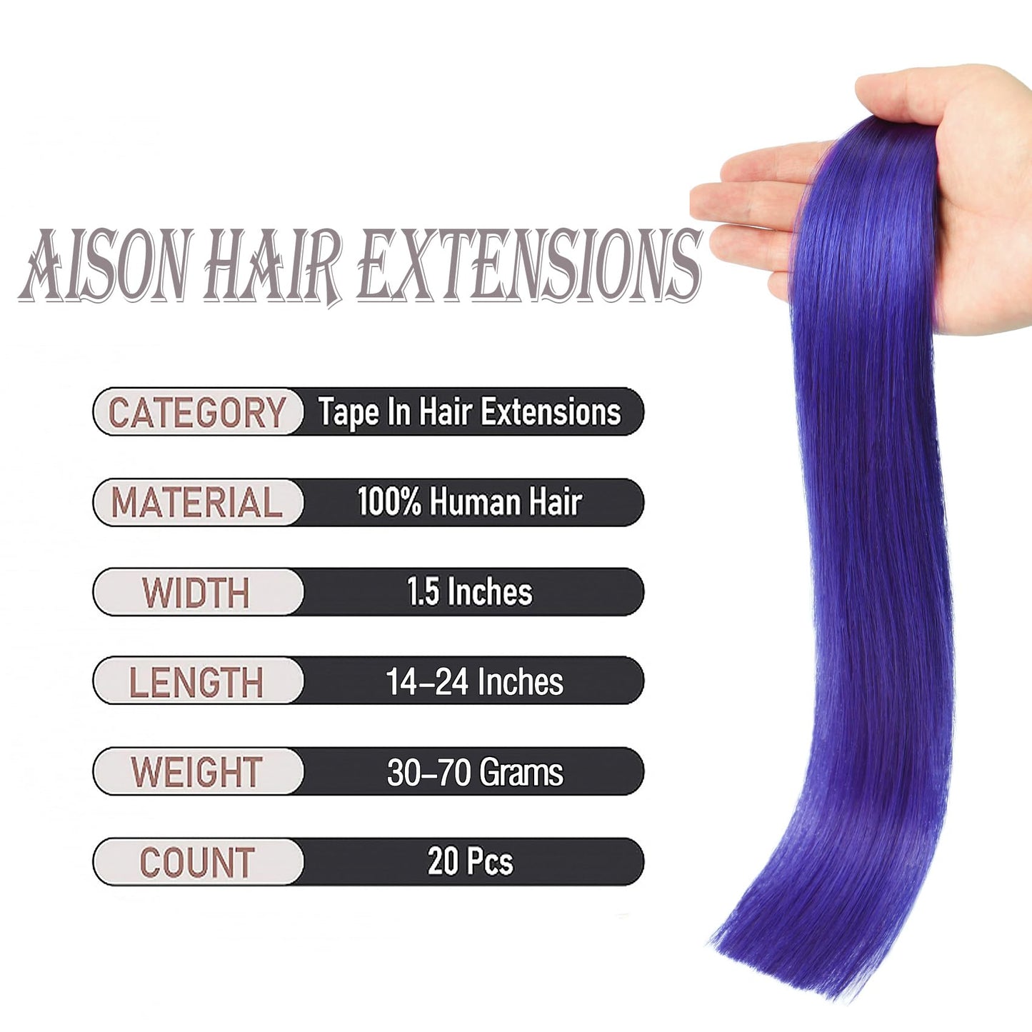 Purple Tape in Hair Extensions Human Hair Extensions Silky Straight100% Remy Purple Pack Human Hair for Women 20 Pcs/Package(22I