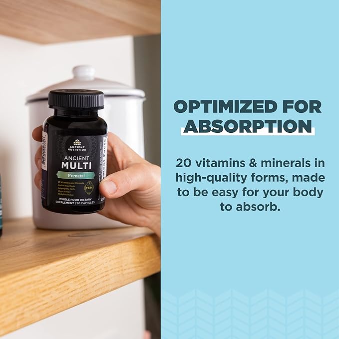 Ancient Nutrition Prenatal Vitamins, Multivitamin for Women with Vitamin C, B12, Magnesium and Folate, Supports Pregnancy and Fertility Health, 90 Ct