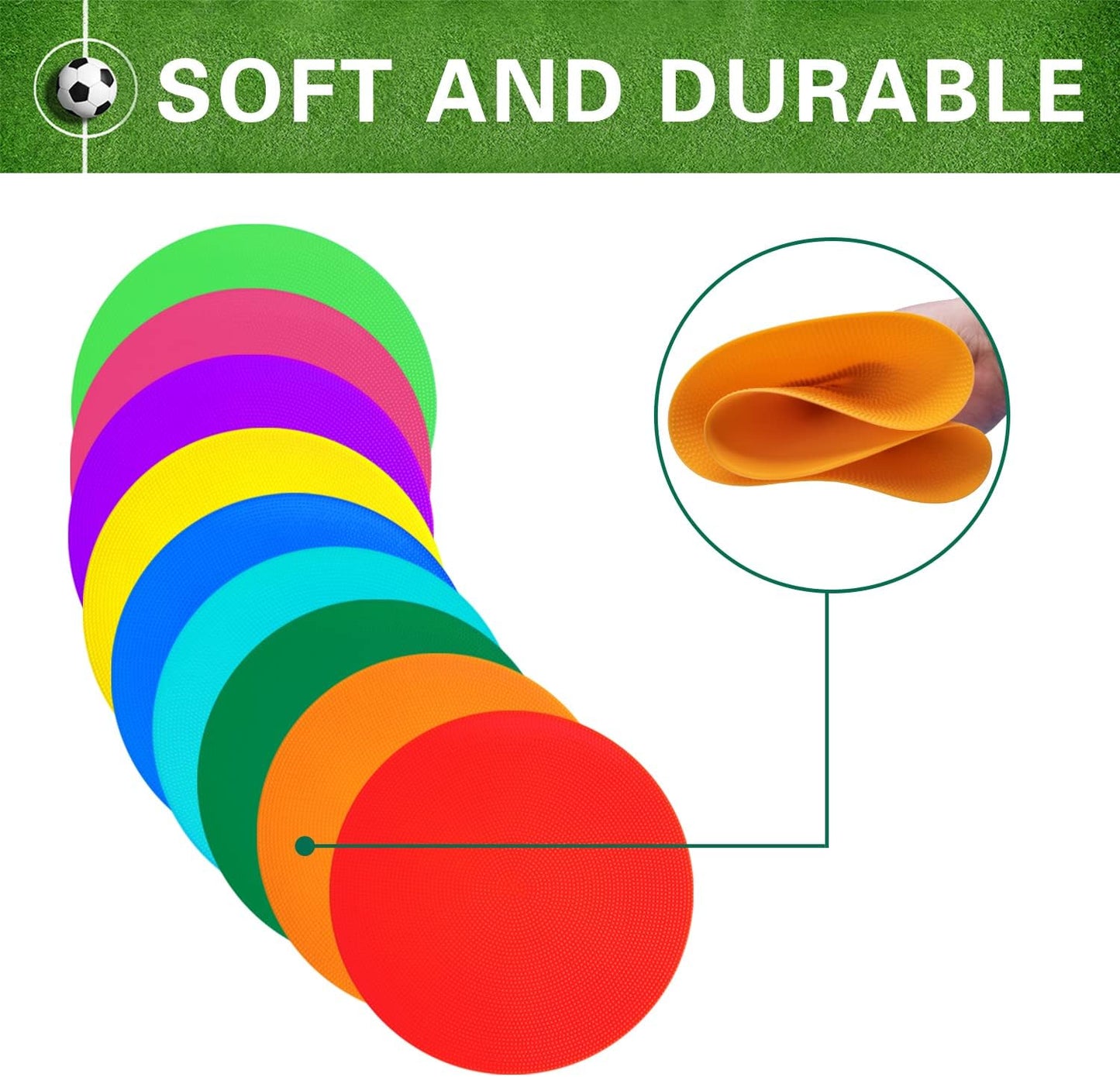 Poly Spot Markers 9 inch Non-Slip Rubber Agility Training Markers Floor Dots Flat Field Cones for Football, Soccer, Basketball, School Exercise Drills, Dance Practice