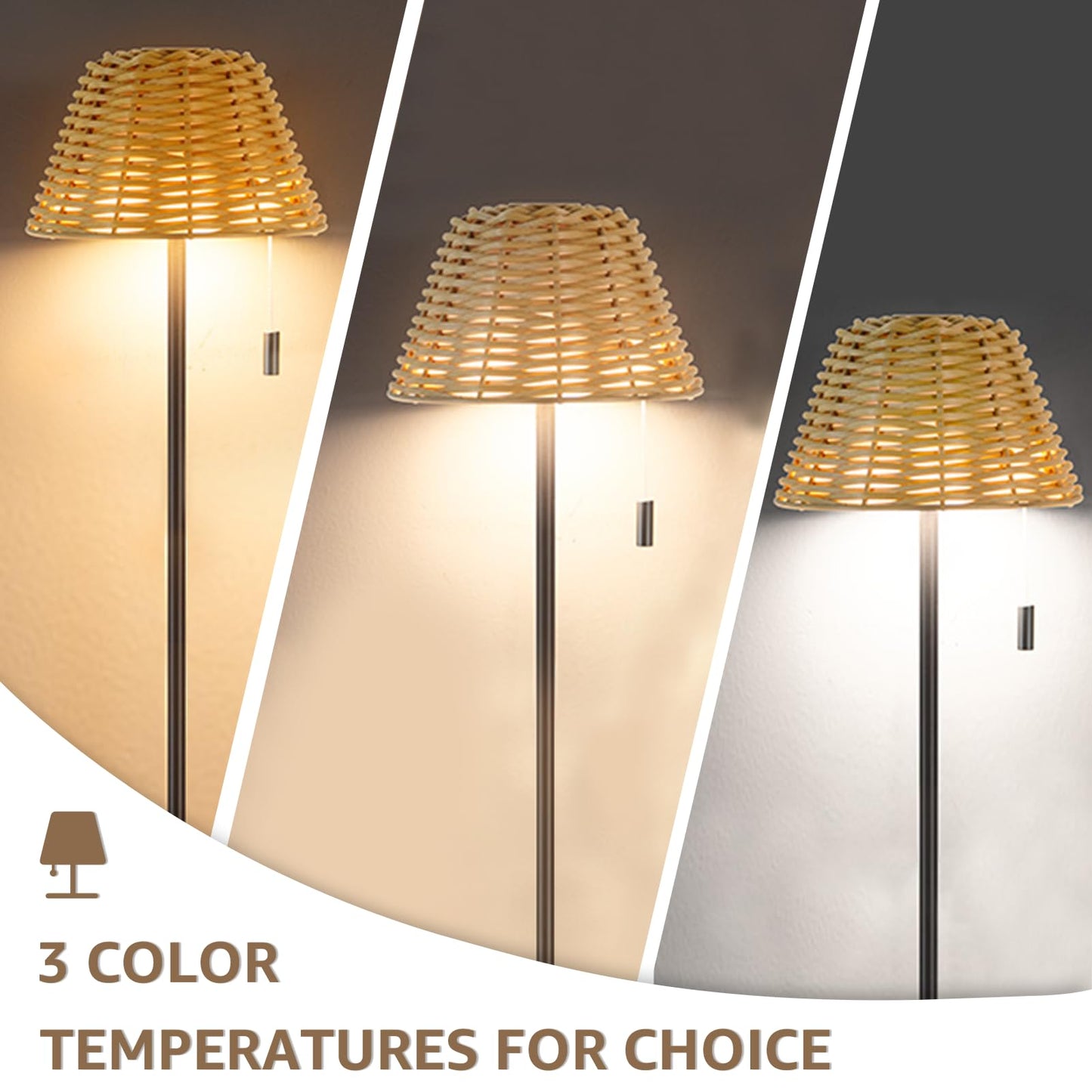 NiceBuy Rattan Table Lamp, Cordless Rechargeable, IP44 Water-Resistant, Small, Style D, Model OKS-MLERX809IPOP