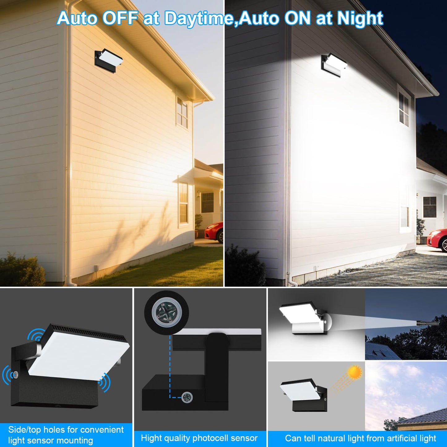 ledmo 150W LED Flood Lights 4 Pack, Photocell, 360? Adjustable, IP68, 21000lm, Black, Model LED1381D-W