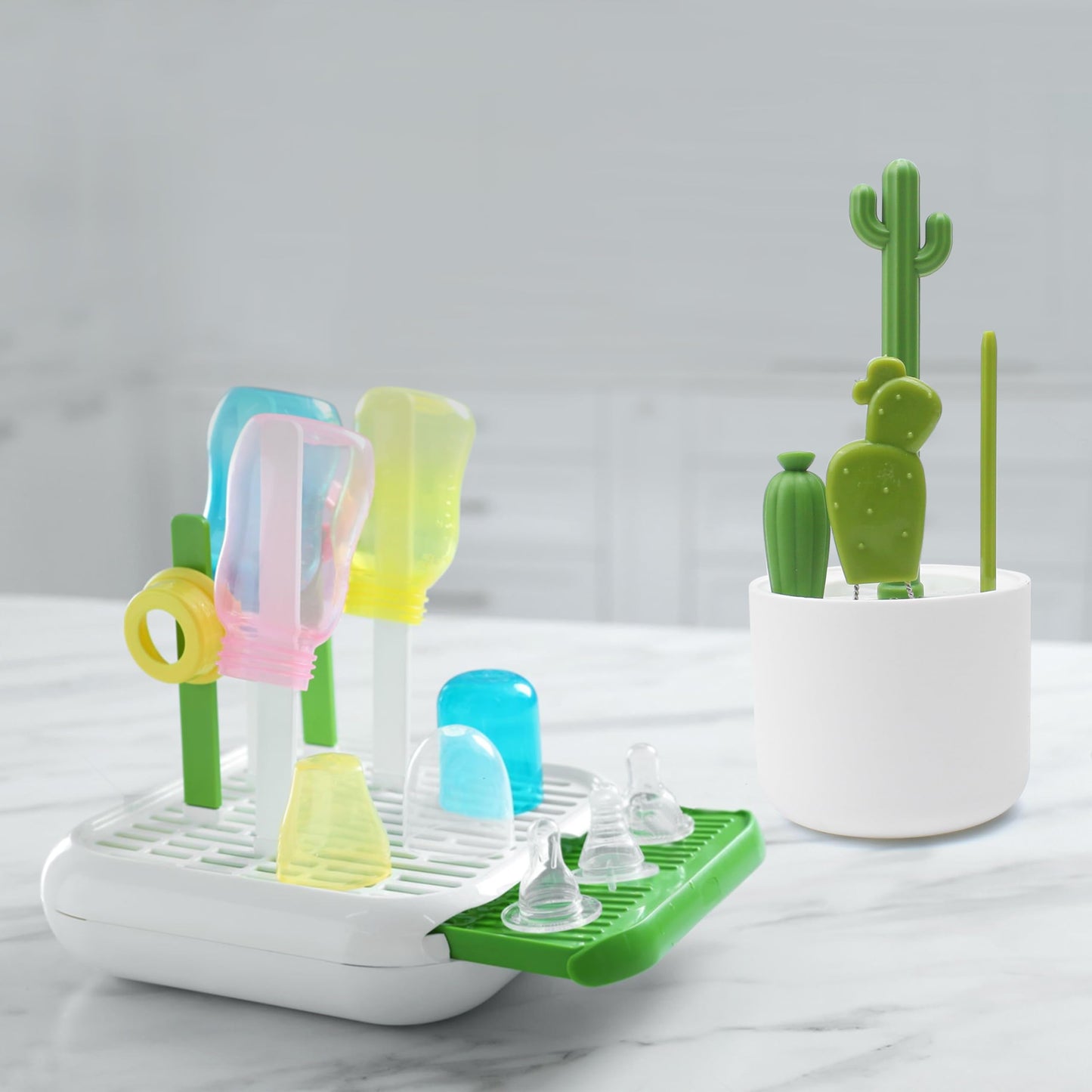 Cactus Bottle Brush Set, Full-Angle Straw Detail Brushes Cleaning Cleaner Washer Tool Kit with Stand Holder Multifunctional for Washing Baby Breast Pump Nipple Essentials Kitchen Decor Replacement