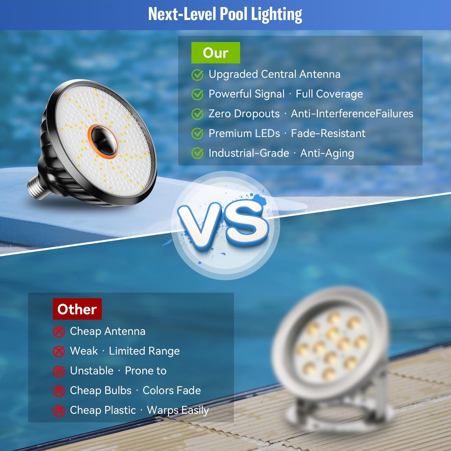 MORSEN LED Pool Lights for Inground Pool, 90W Color Changing Bulb, Remote Control, Waterproof, Blue, E26/E27 Replacement
