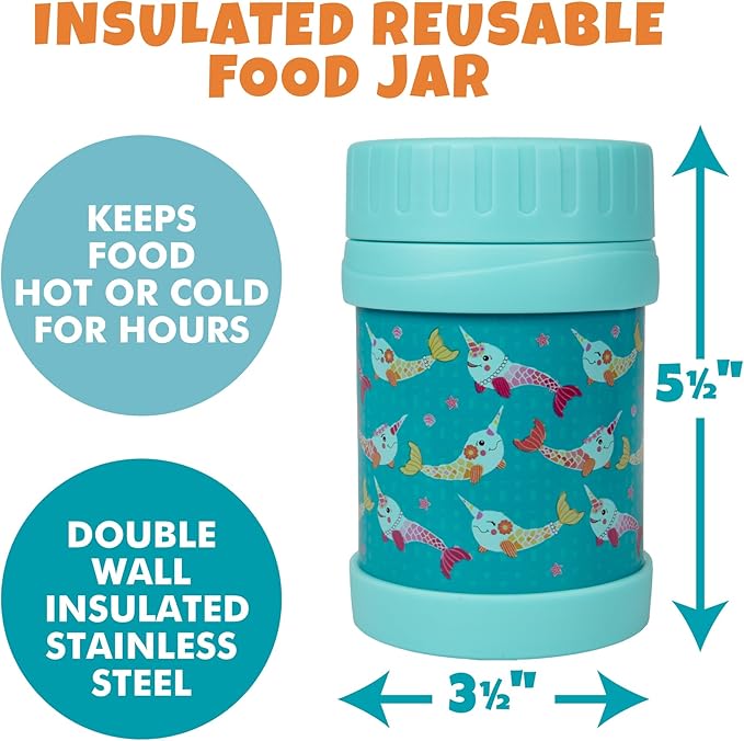 Bentology Insulated 13oz Food Jar for Kids- Hot or Cold Food, Soups, Liquids, Noodles - Wide Mouth Stainless Steel Container & BPA Free, Large Leak Proof thermos for Back to School Lunch Boxes, Bags