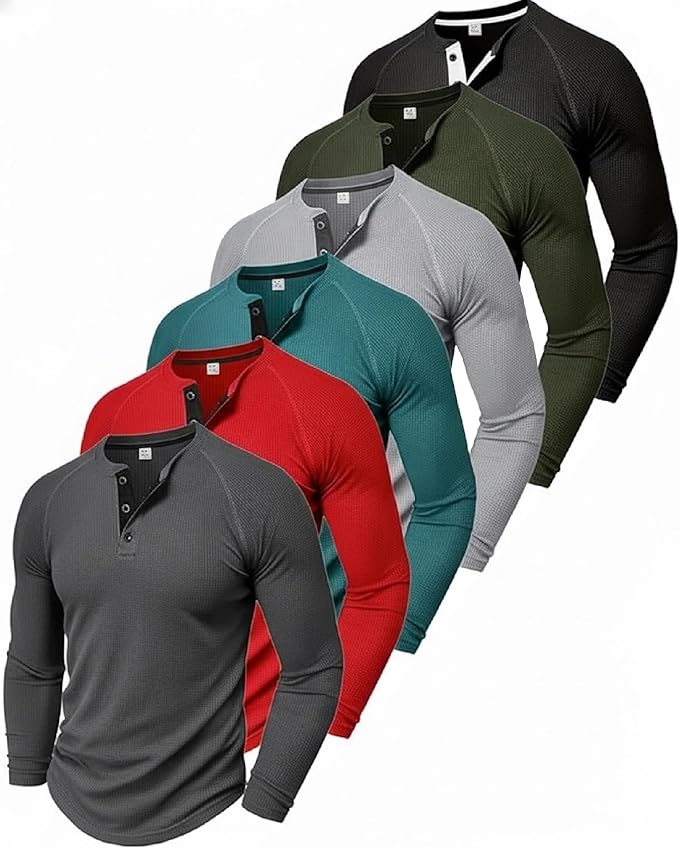 1 Piece Waffle Long Sleeve Shirt for Men, Stylish Thermal Top for Casual & Outdoor Multi-Season Wear