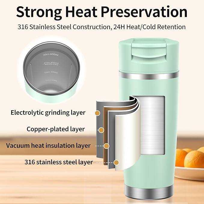 Portable Blender for Smoothies&Shakes 24oz Insulated Cup Cordless, Personal Small Licuadora Portatil With Stainless Steel Bottle, USB-C Rechargeable Travel Blender, BPA Free, for Juicing(Green)
