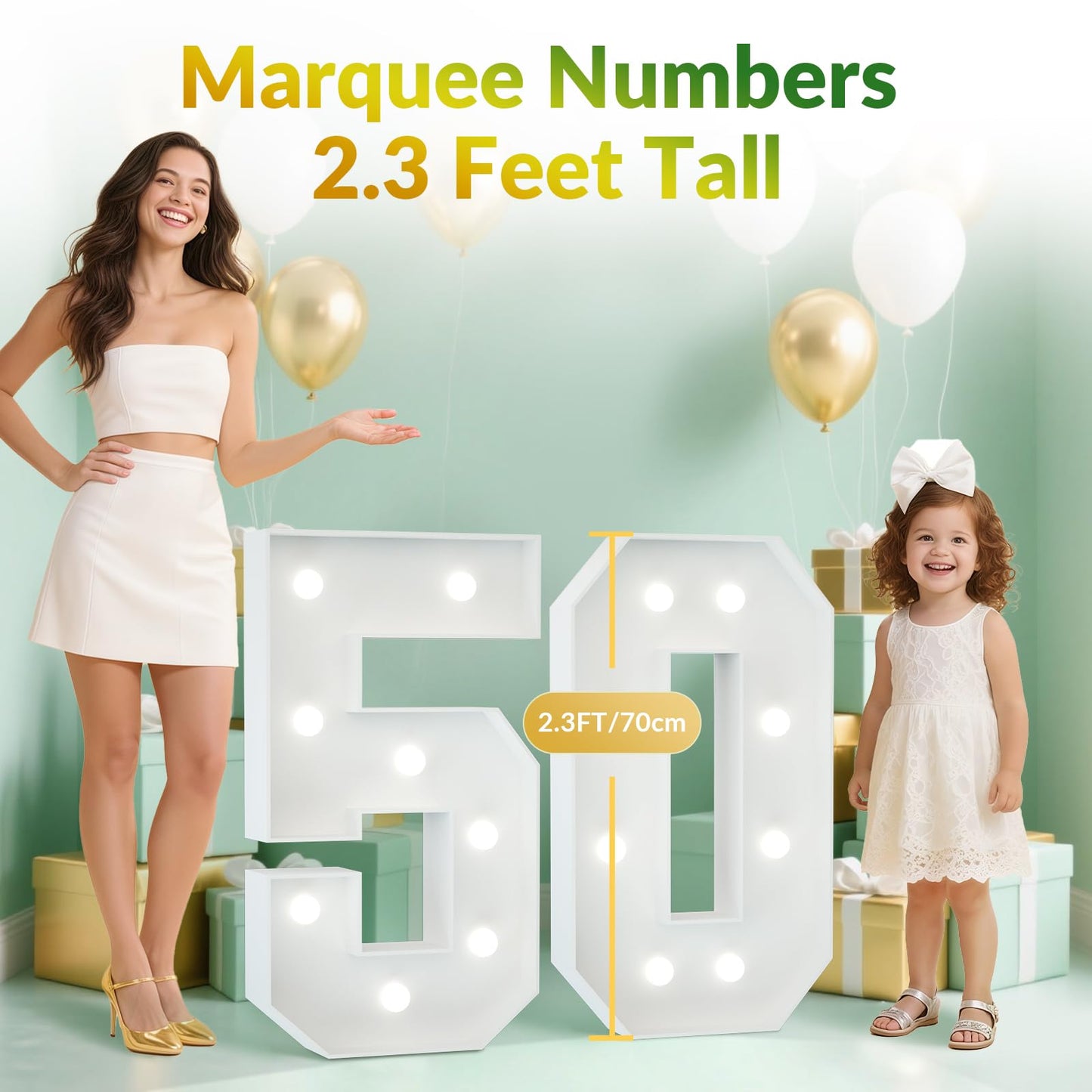 Joymuse 2.3Ft 50 Marquee Numbers  50 Light Up Numbers 50Th Birthday Decorations For Birthday Party Anniversary Backdrop