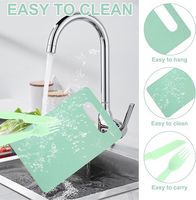 6 Pack Cutting Board Silicone Set, Silicone Cutting Mat For Kitchen, Flexible & Non-Slip, Bpa Free, Dishwasher Safe, Bonus 2 Plastic Knives + 2 Forks(Green And Blue)