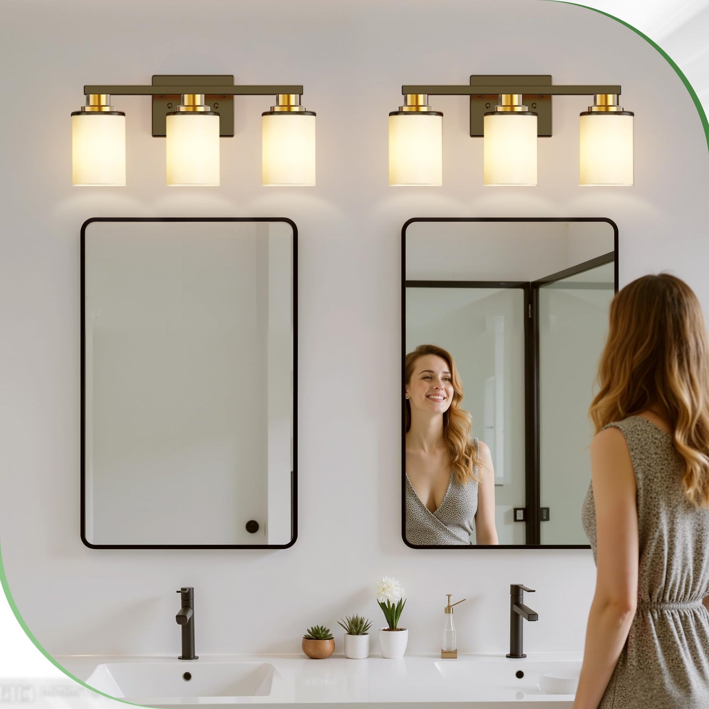 Doresshop 17 Inch Bathroom Light Fixtures  3-Light Black And Gold Bathroom Lighting Fixtures Over Mirror With Milk Glass Shade  Vanity Lights For Living Room Bedroom