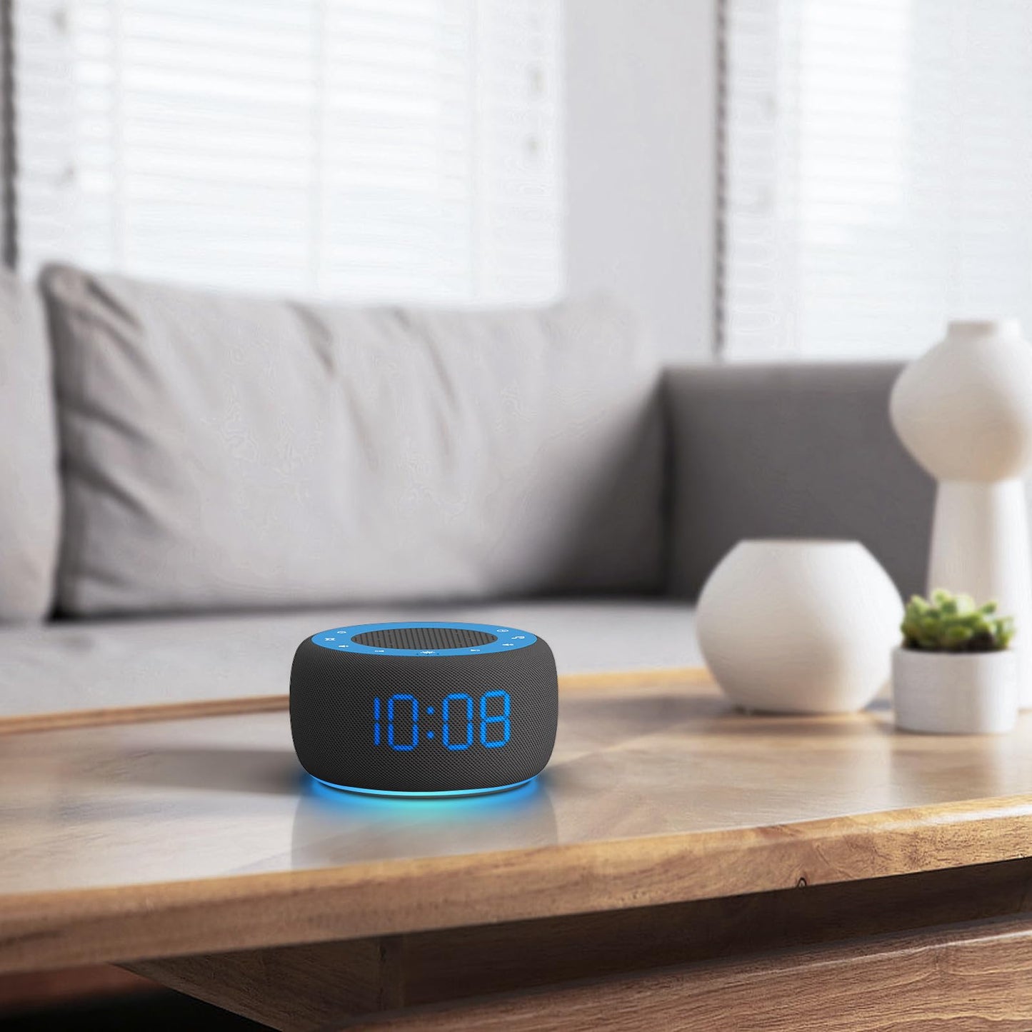 Buffbee Sound Machine & Alarm Clock 2-in-1, 0-100% Clock Face Brightness, Bottom Colored Light, Sleep Timer, Precise 30-Level Volume Control White Noise Machines