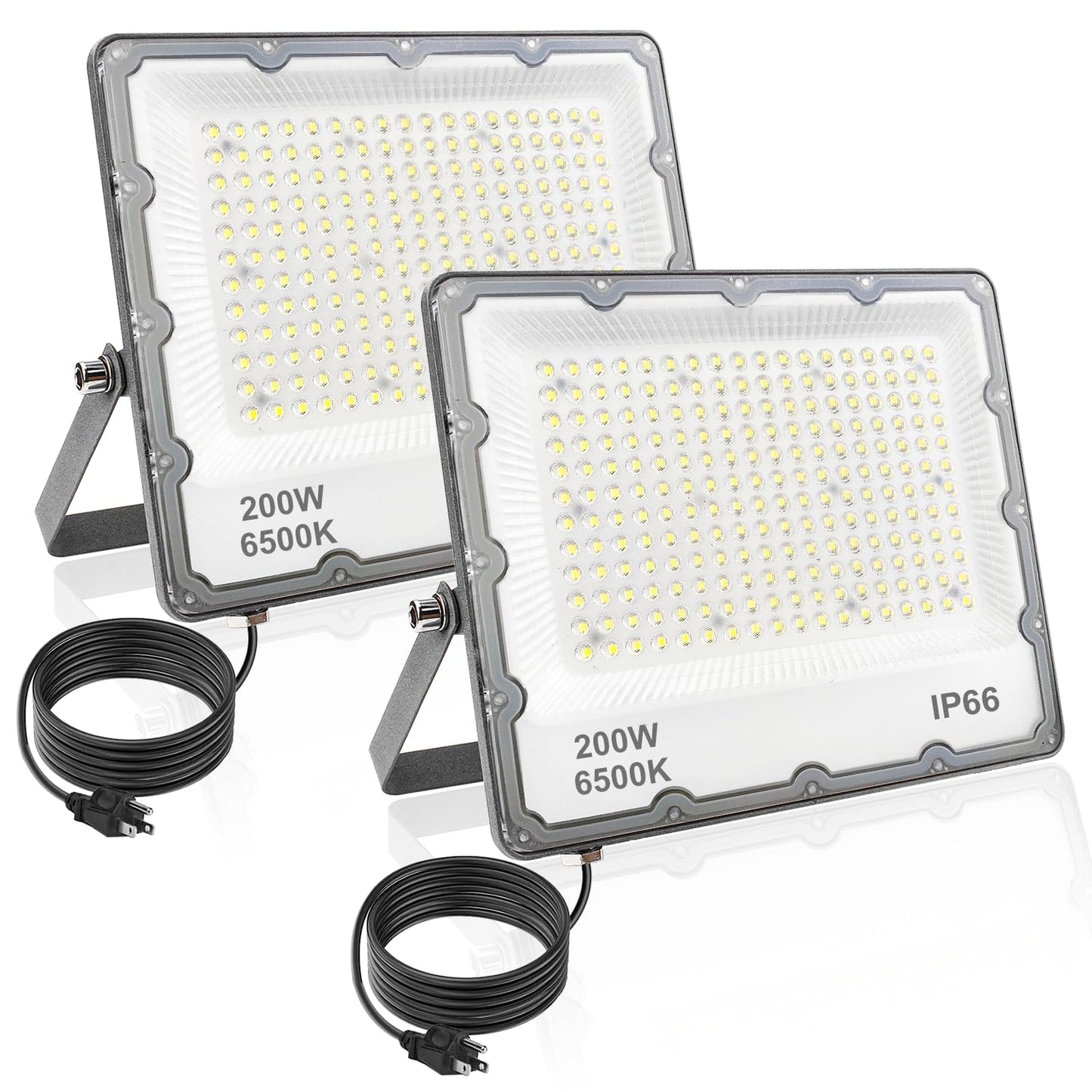 200W LED Flood Lights with Plug, Outdoor Security Lights Wall Fixtures 6500K 20000LM Illumination, IP66 Waterproof White Lightin