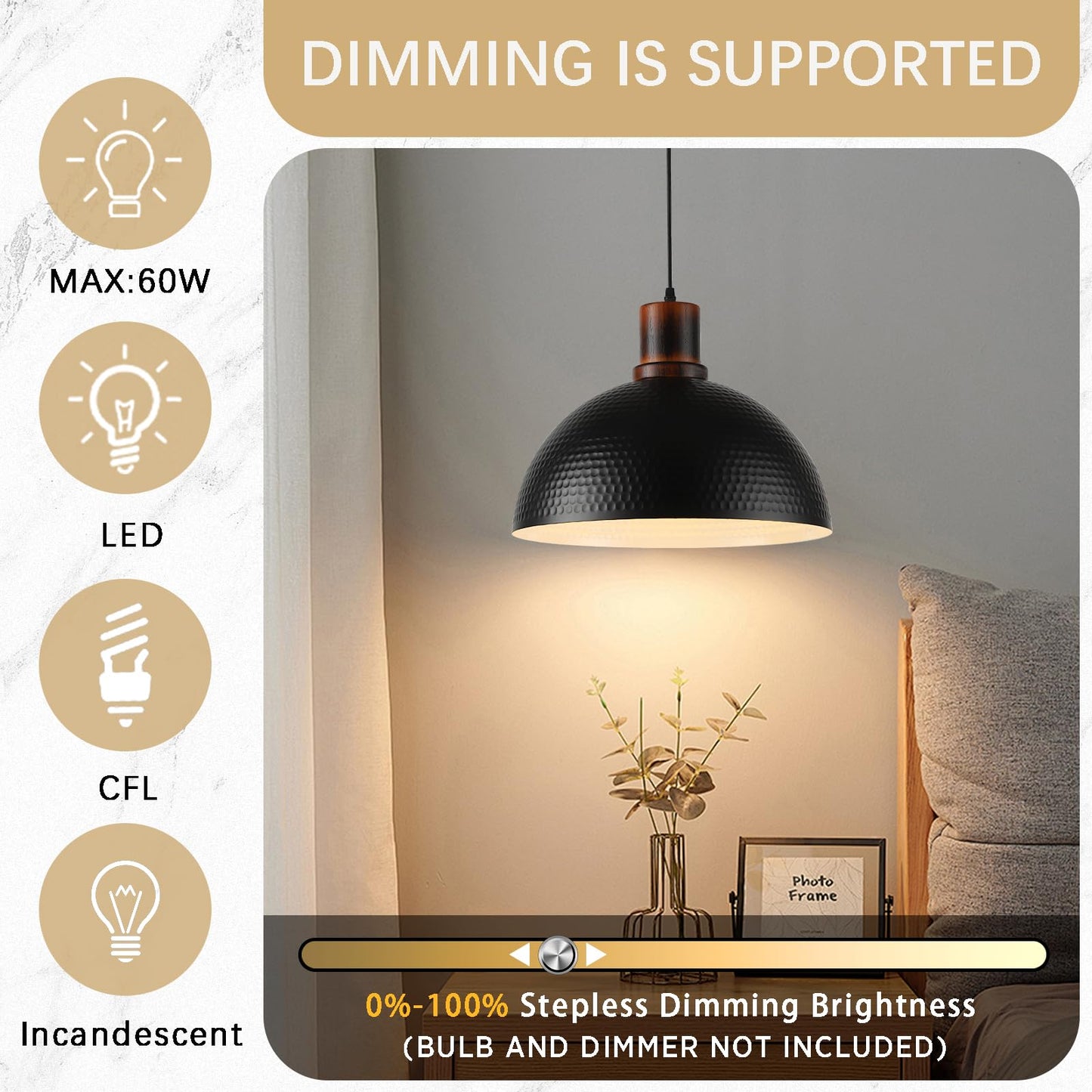 Mgcanyu 2 Pack Solid Wood Pendant Lights 16 Hammered Metal Black Finish Hanging Lighting Modern Lamp Industrial Dome Ceiling Light Fixtures For Kitchen Island Farmhouse Dining Room