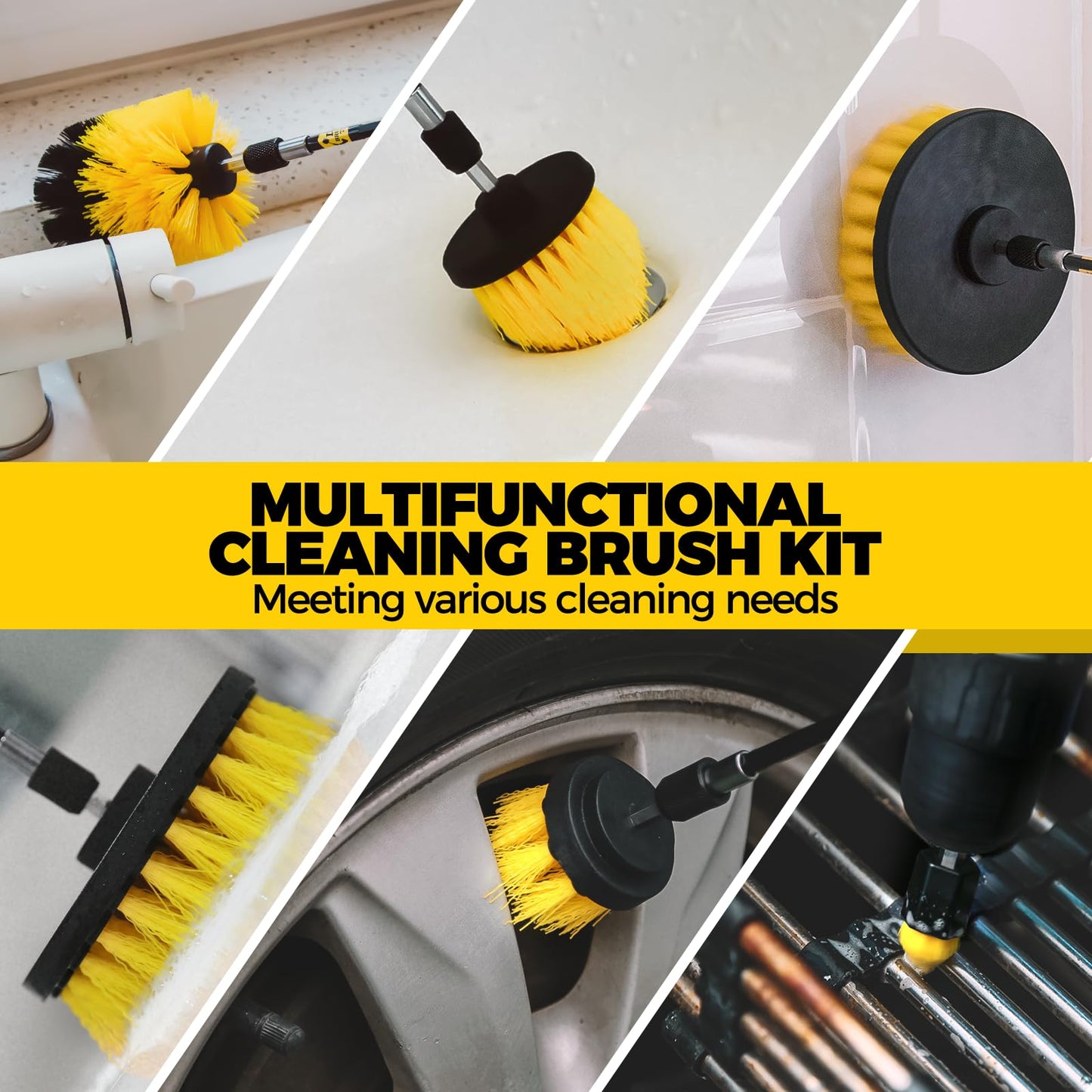 Holikme 30Pack Drill Brush Attachments Set,Scrub Pads & Sponge, Power Scrubber Brush with Extend Long Attachment All Purpose Clean for Grout, Tiles, Sinks, Car Polishing Pads