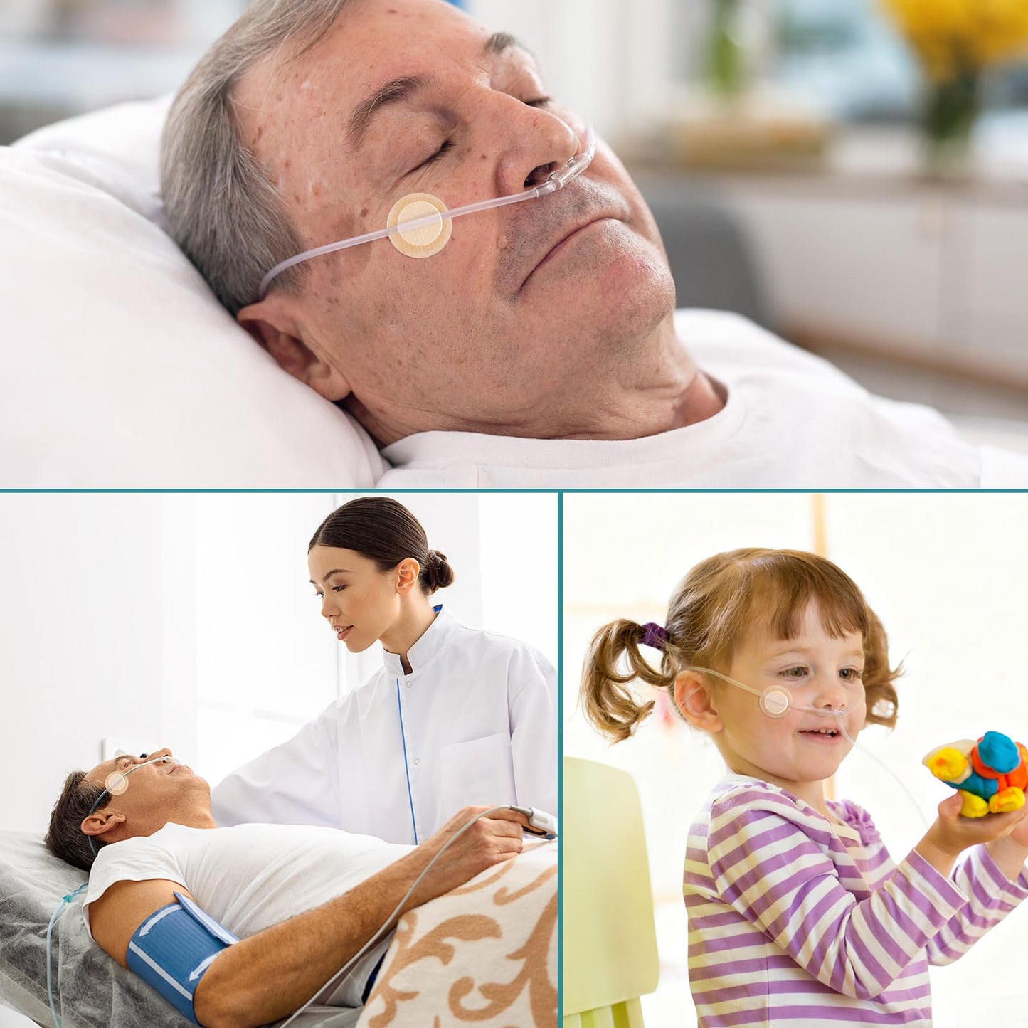 Nuanchu 30 Pair Gentle Adhesive Grip Tubing Skin Fixation Gentle Adhesive Grip Nasal Cannula System Beige Adhesives Pads for Secure Cannula Tubing Hold Skin Friendly CPAP Oxygen Accessories