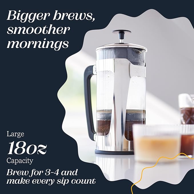 ESPRO P5 French Press Coffee Maker – Patented Double Micro-Filter for Grit Free Brew, Heat-Resistant Thicker Borosilicate Glass Coffee Press – 18 oz