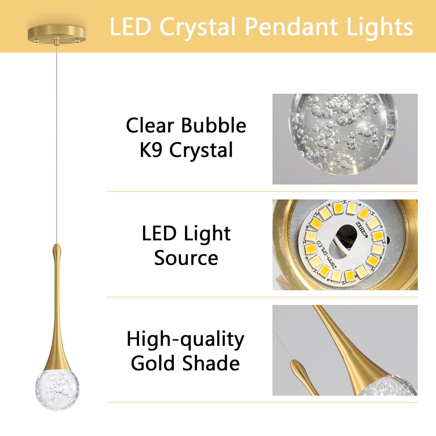 Cenozo Modern Pendant Lights For Kitchen Island Led Dimmable Crystal Glam Ceiling Pendant Lighting For Dining Room Hallway Bedroom Corner Lamp Antique Gold