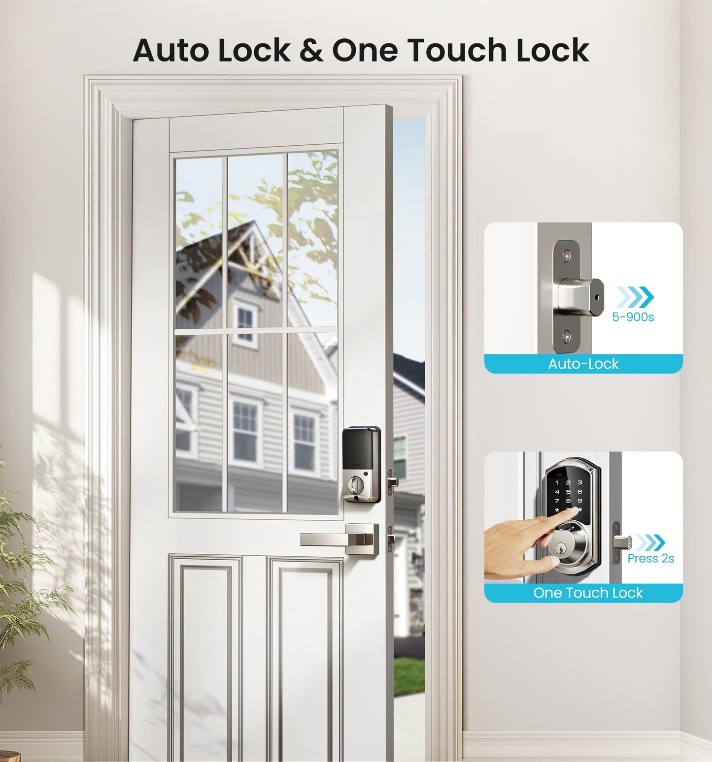 Veise VE07-L Fingerprint Smart Locks for Front Door with Zinc Alloy Handle Set, App Control, Keyless Entry, Electronic Digital Keypad Deadbolt, Auto Lock, Waterproof, Easy to Install, Matte Black