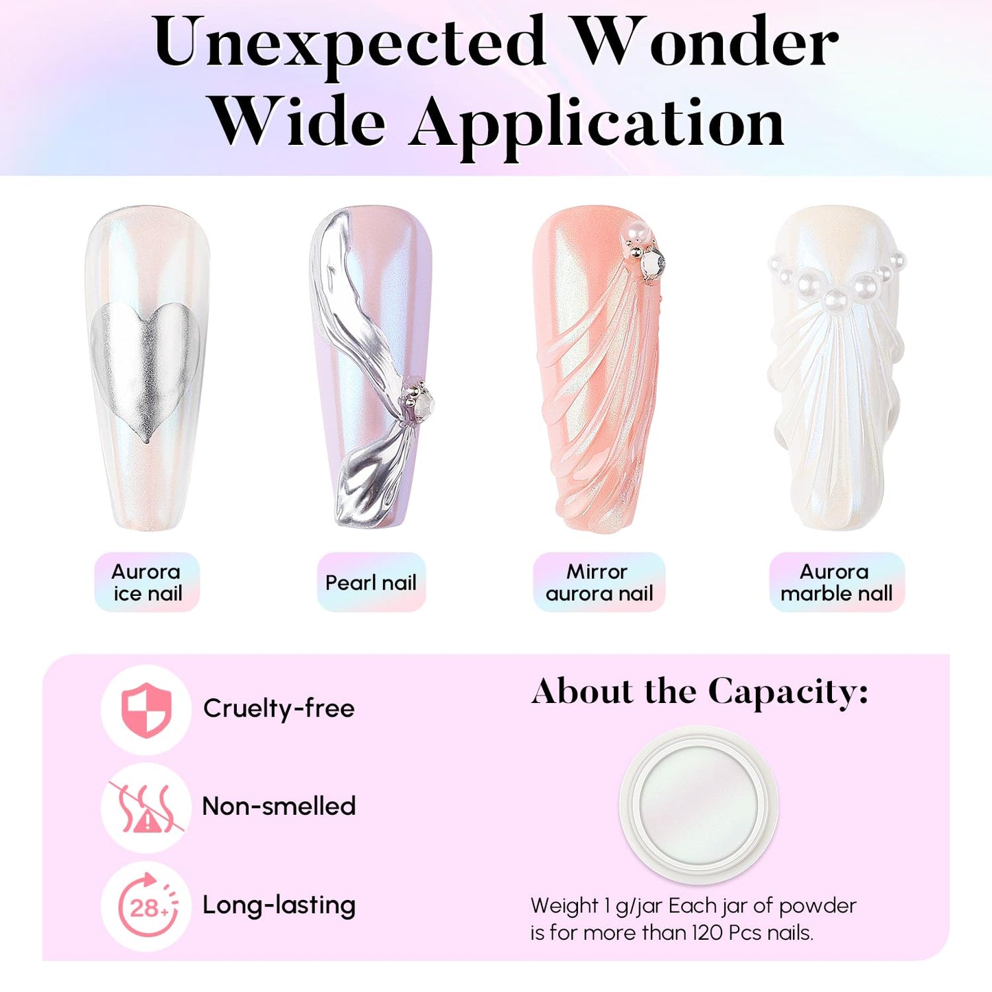 AIMEILI Pearl Nail Powder, Vegan, Cruelty Free, 12 Colors Chrome Aurora Metallic Holographic Mirror Effect Nail Art Pigment Irid