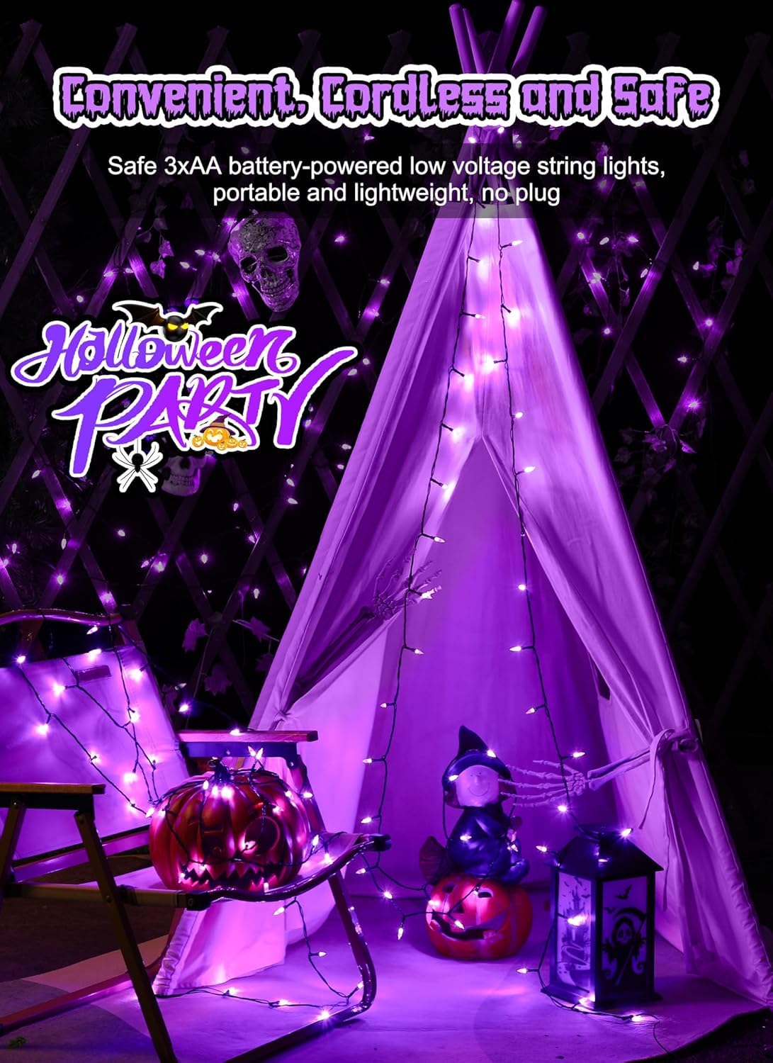 Brightown Battery Operated Purple Indoor String Lights, 20 LED, 8 ft with Timer for Halloween and Christmas Decorations