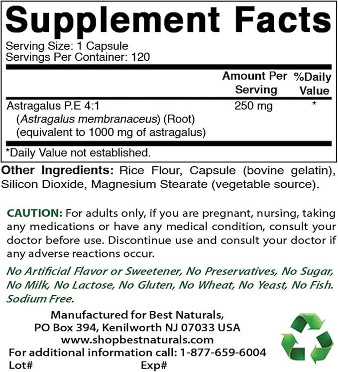 Best Naturals Astragalus 1000 mg & Vitamin K2 (MK7) with D3