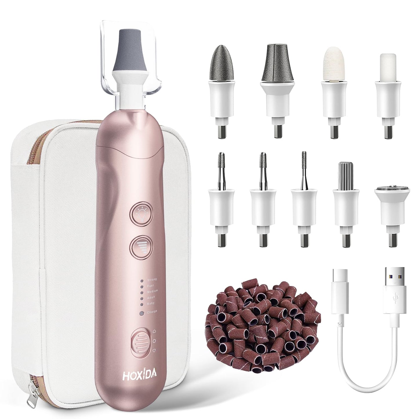 Manicure Pedicure Kit with Case, Professional Nail Grinder for Senior Thick Toenail, Cordless Electric Nail File, 5 Speeds Pedic