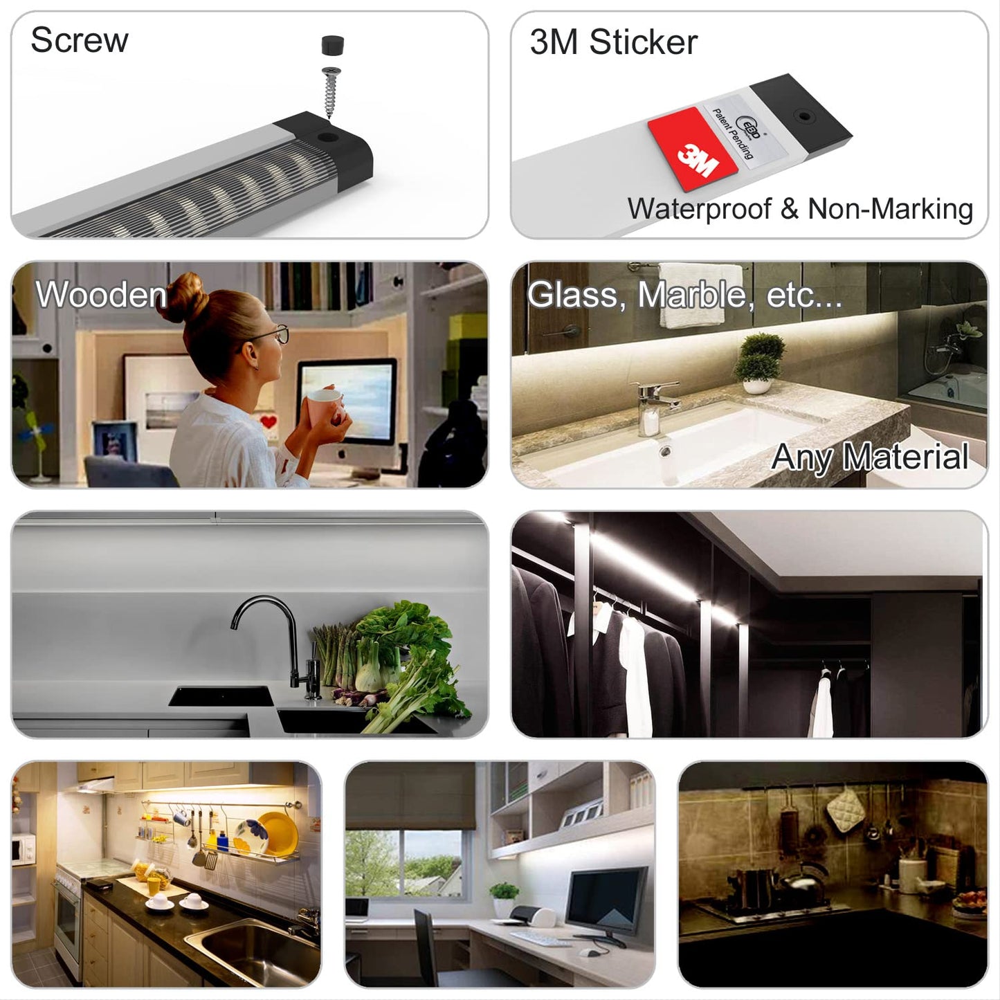 EBD Under Cabinet Lights Touch LED Under Cabinet Lighting Built-in Adjustable Cable No Messy Wires! 6 Pcs Super Bright Light Bar 6500K Cool White 2100Lm Good for Timer & Smart Plug