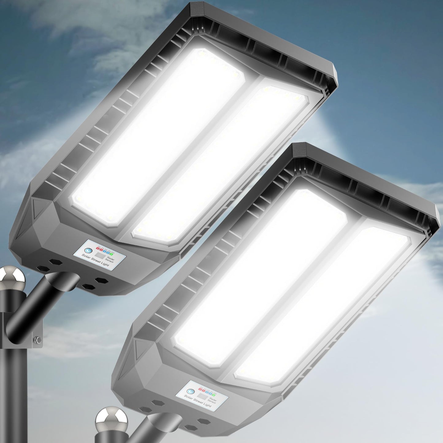Adewalk 6000W Solar Lights Outdoor Motion Sensor LED Flood Light, 7000K Cool White, 2 Pack, Model TW001, Waterproof for Garden Pathway