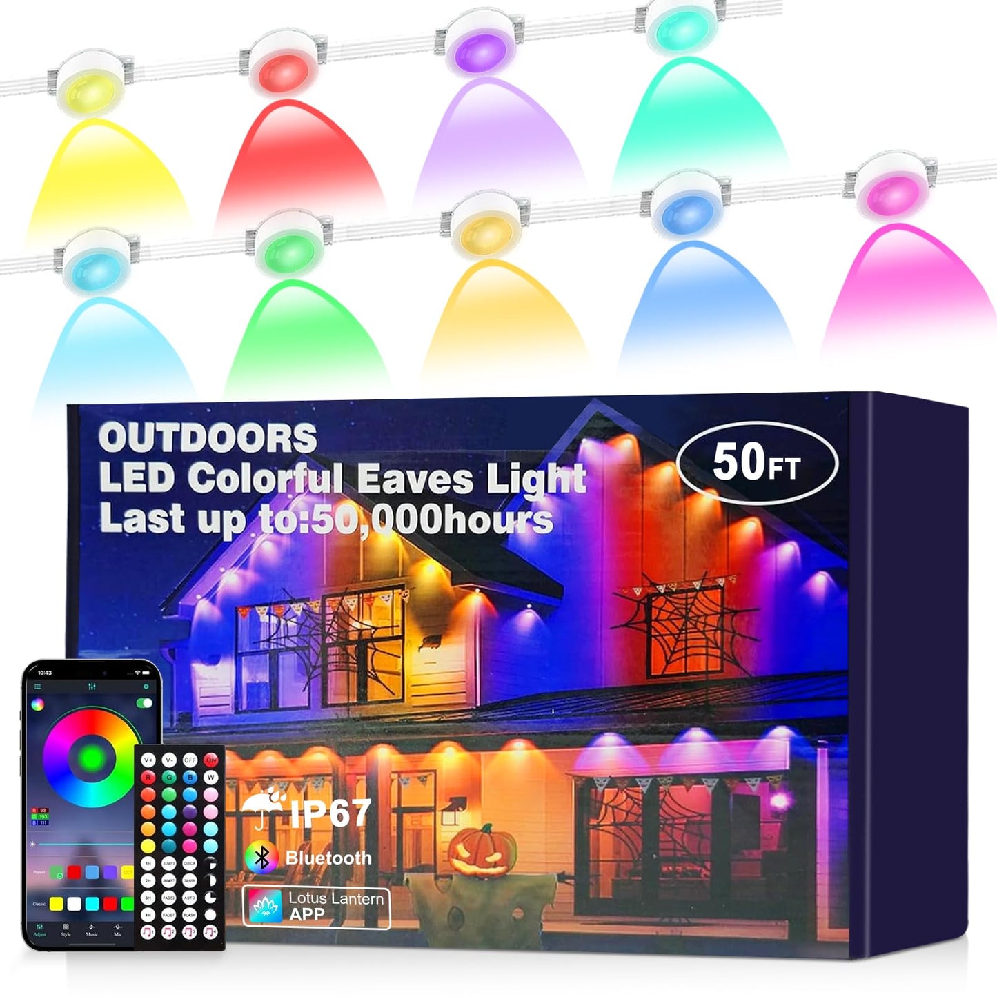 Jzvgen Permanent Outdoor Light For House 50Ft Rgb Outdoor Light With 30 Led Lights Ip67 Waterproof With App/Remote Control For All Holiday Decor Decorations Lights