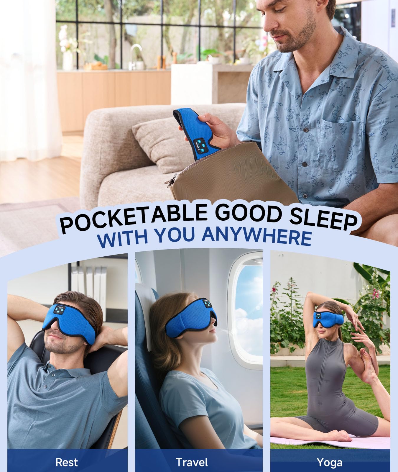 Voerou Sleep Mask Bluetooth 5.4 Headphones, Eye Masks for Sleeping with Ultra-Thin Stereo Speakers, Sleeping Mask Wireless Earbuds for Men Women Sleep, Cool Tech Gadgets for Teen Boys