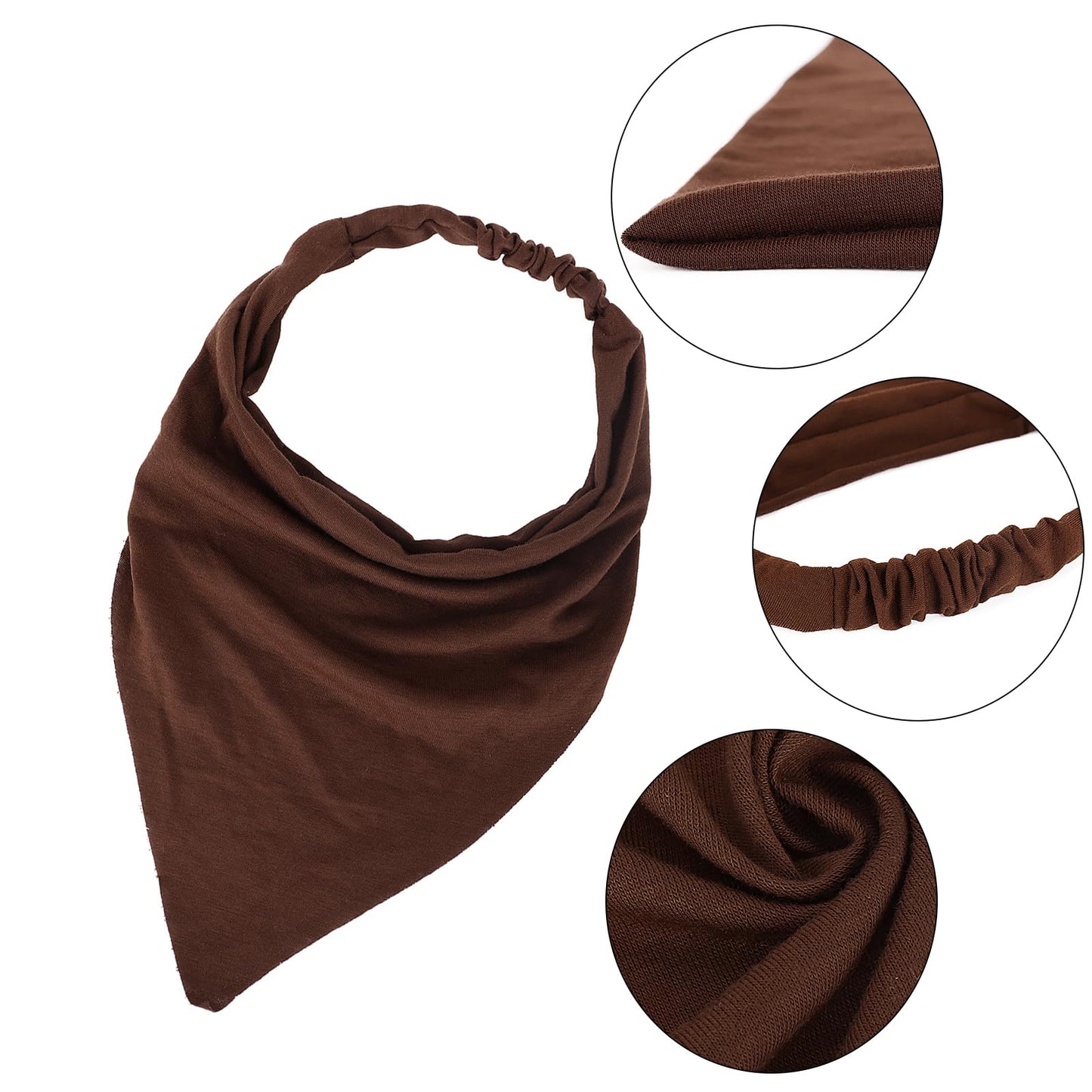 MapofBeauty 13 Inch 6 Pieces Soft Elastic Triangle Non-slip Bandana Head Scarves Headband (Black/Grey/Deep Coffee/Brown/Light Br