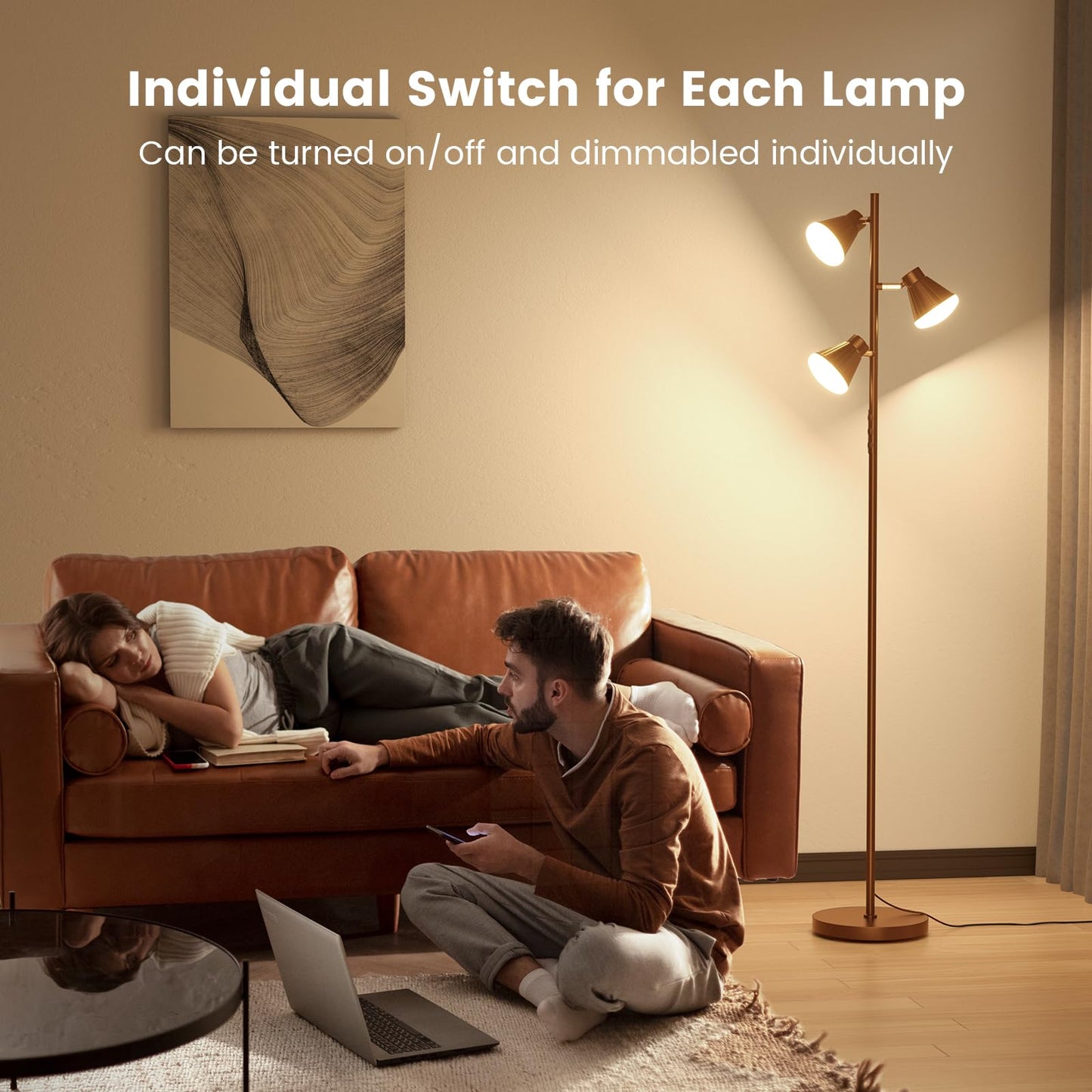 SIBRILLE 36W LED Tree Floor Lamp, Dimmable with Remote & Touch Control, 4 Color Temperatures, Brown, Model H107812