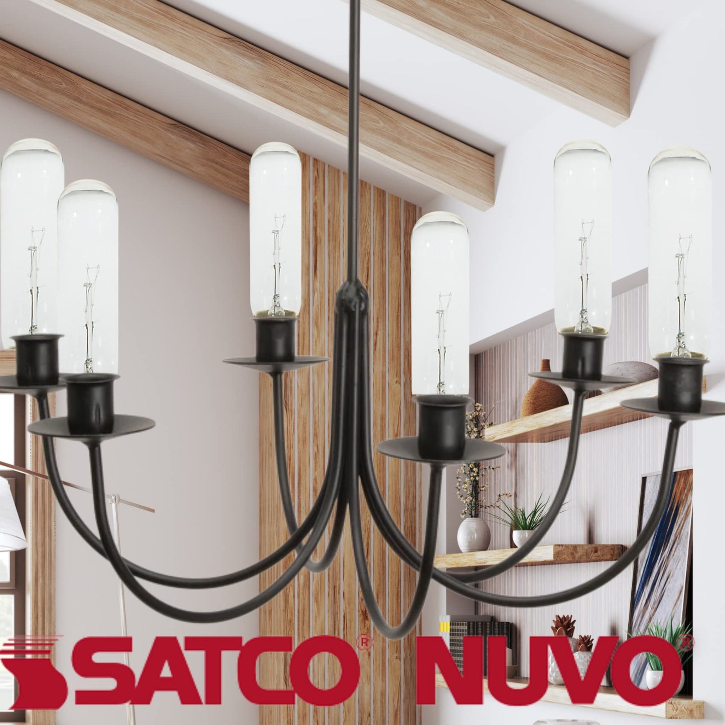 Satco S3700 T10 Decorative Chandelier Light Bulb, 25W, 120V, Clear, 200 Lumen, 2700K Warm White, E26 Medium Base,