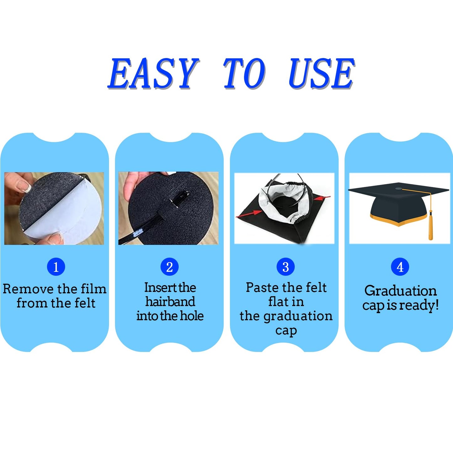 HAIMITI Hairband, Adjustable Black Graduation Cap Headband Insert, Simple and Practical Anti-Fall Hairband for Graduation Cap, P