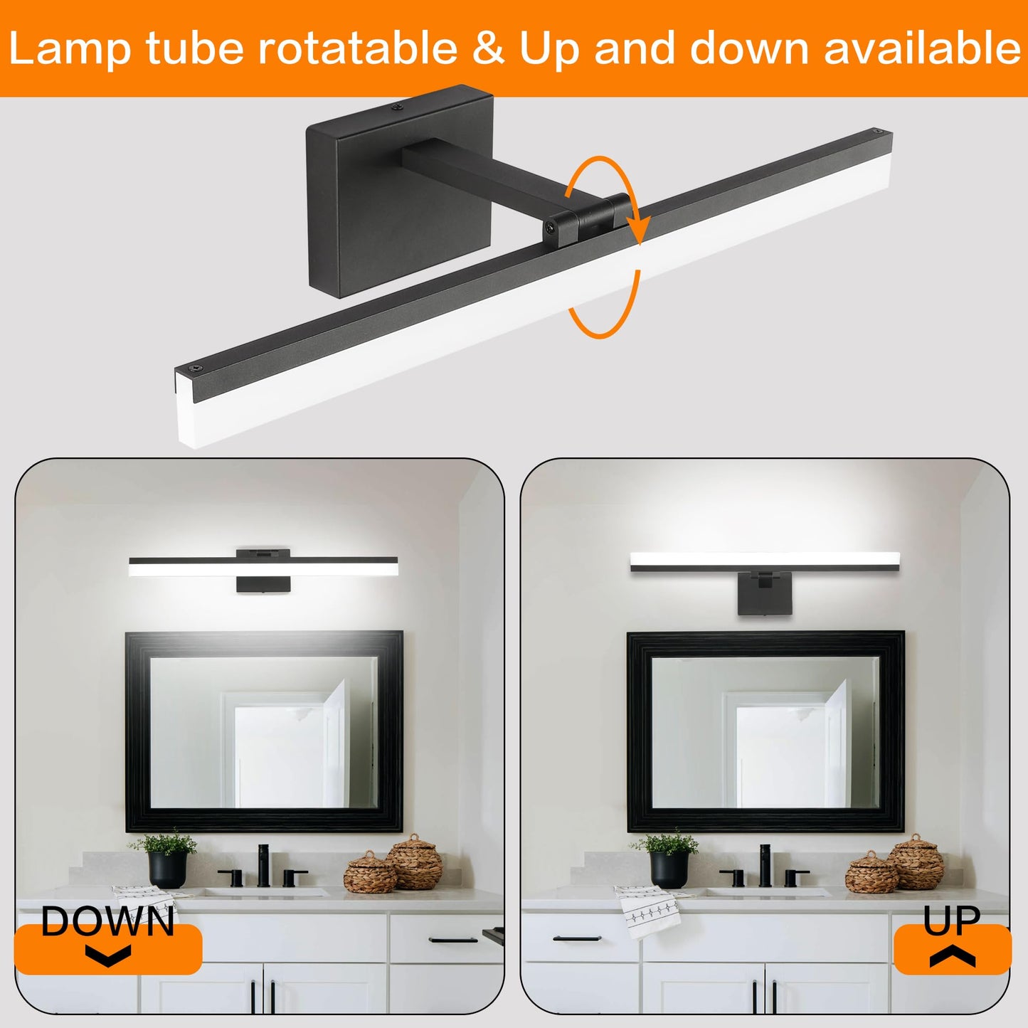 SOLFART Dimmable Vanity Light Bar 6000K Aluminum 23.6in Black Model 8778-600mm-6000K