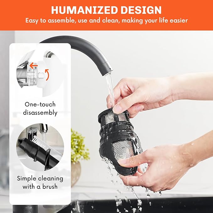 GVODE Cold Press Juicer, Powerful Masticating Juicer with Dual Feed Chute, Electric Juicer with Pulp Separation, Countertop Juicer Machines, 75dB, 3 Mode Operations, Overheat Protection