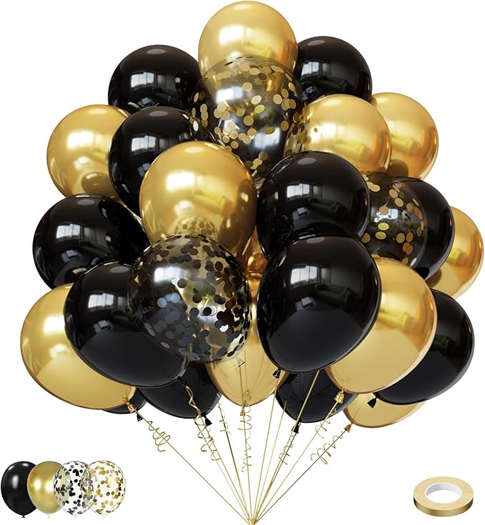 Lukiituke Black and Gold Balloons,75PCS Gold and Black Balloons,12in and 5in New Year Party Balloons for Birthday, New Yea...