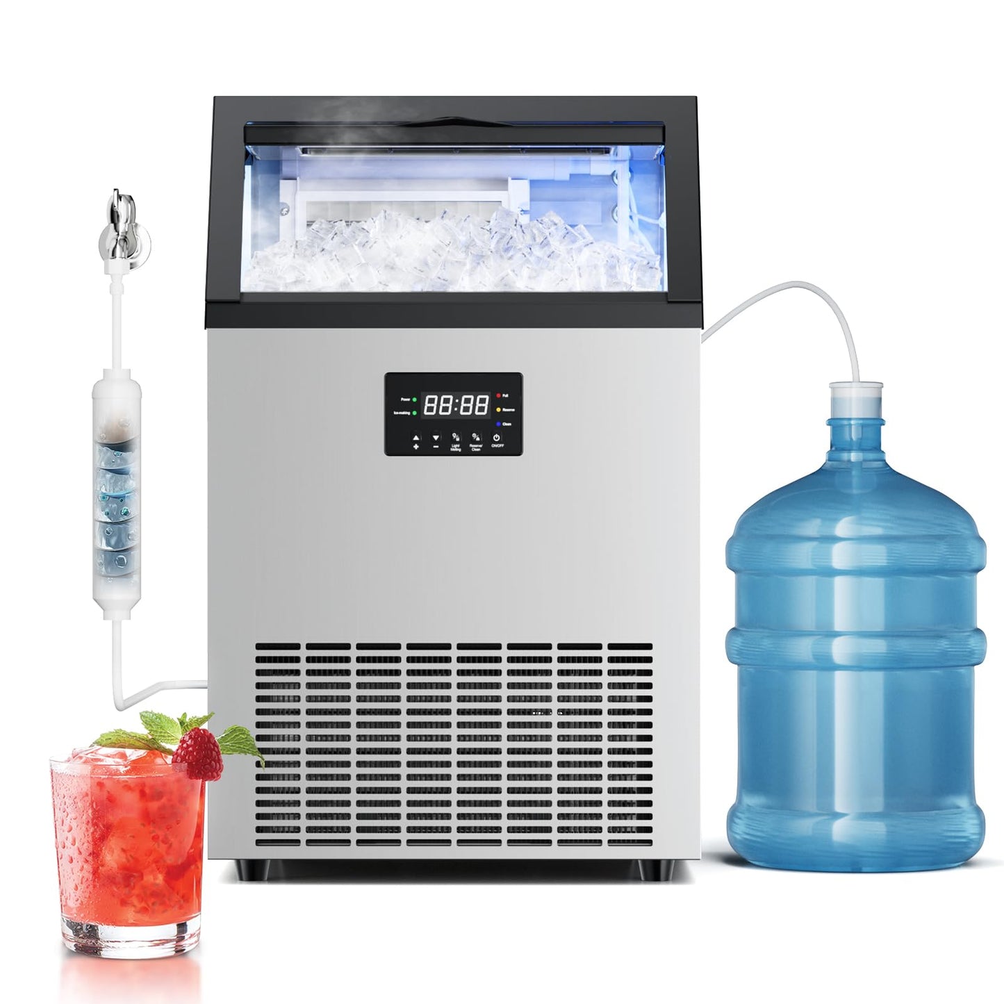 ETL Approval Commercial Ice Maker Machine 150 Lbs/24H Stainless Steel, with 50Lbs Storage Bin, Under Counter or Freestanding Ice Maker, 45 Ice Cubes in 8-15 Minutes for Home & Commercial