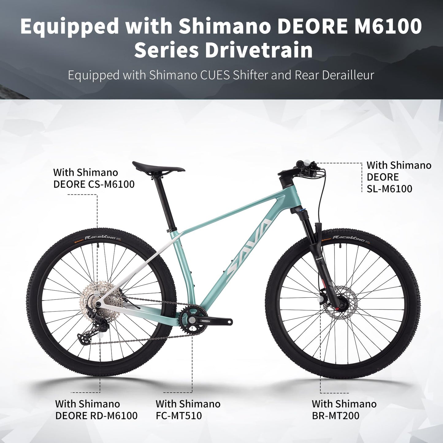 SAVADECK Carbon Fiber Mountain Bike with Shimano Deore M6100 12-Speed, MTB Bicycle with Hydraulic Disc Brakes(Green, 27.5 * 17)