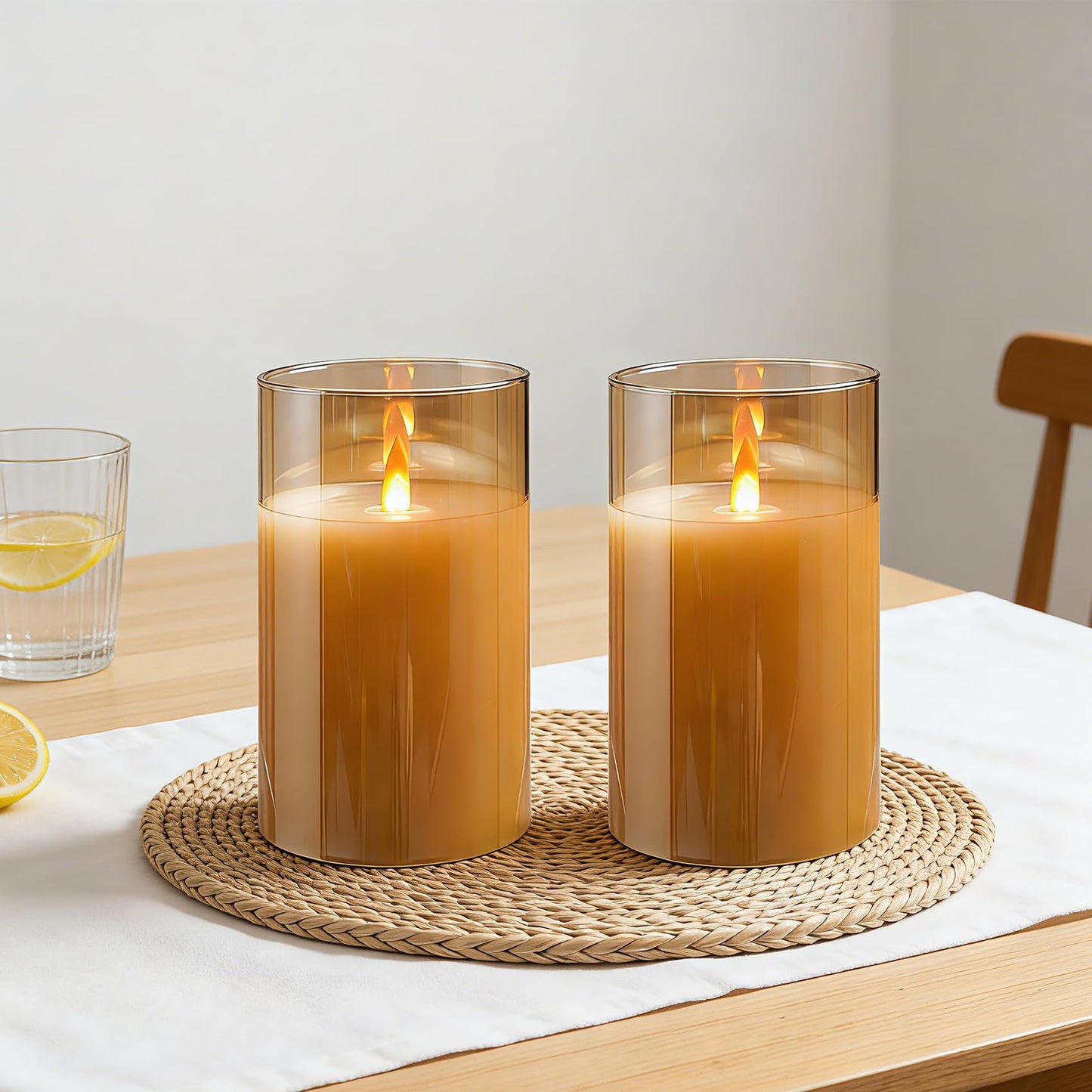 haitanghua 2 - Pack 6" Golden Rechargeable Flameless Pillar Candles with Remote & Timers，USB-Rechargeable Realistic Flickering Candles Real Wax - Ideal for Wedding & Festival Home Decoration