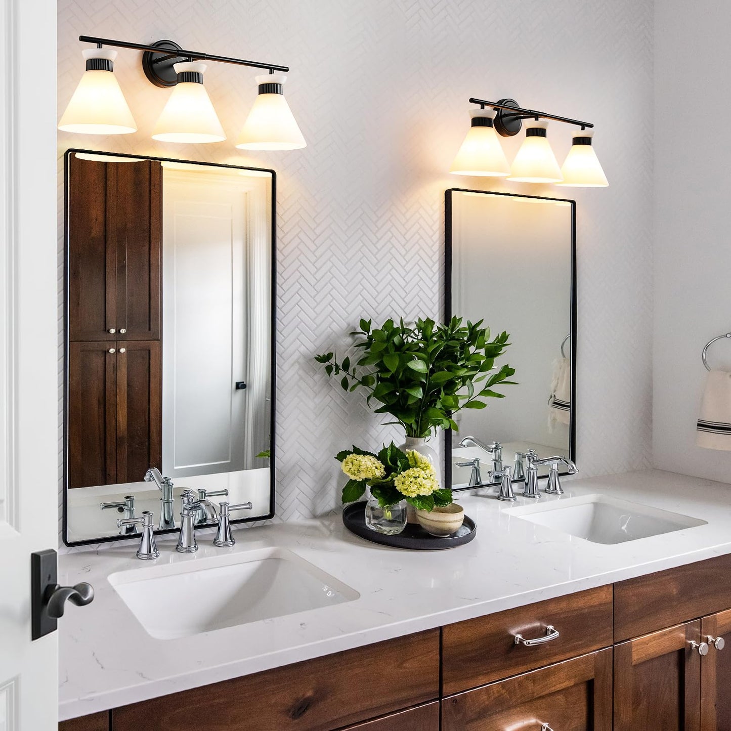 Black Bathroom Vanity Light Fixtures: Vanity Lighting Fixtures over Mirror 23.4 inch with Milky White Frosted Glass, 3-Lights Farmhouse Vintage Vanity Lighting Bathroom Wall Light(Exclude Bulb)
